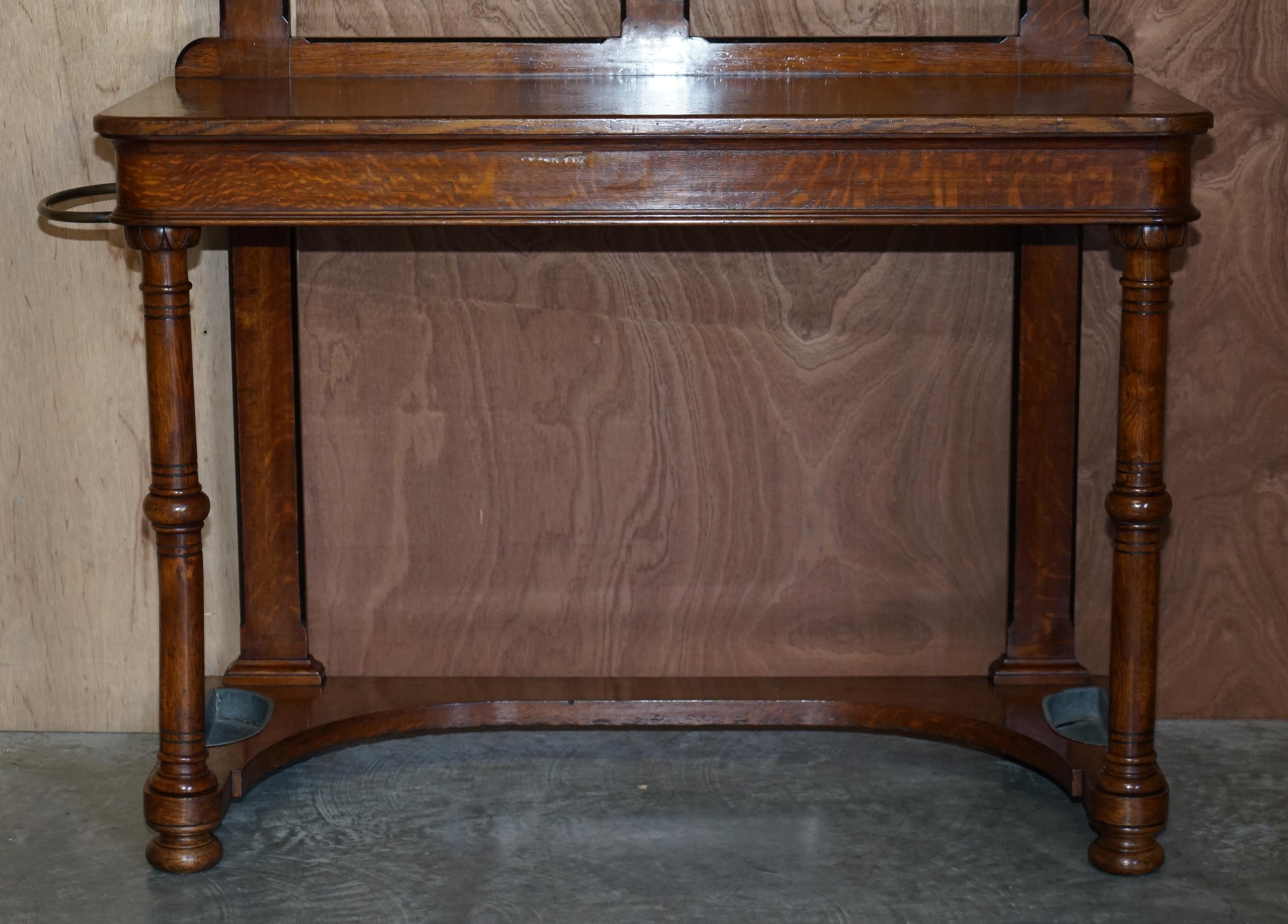 Antique circa 1830 William IV English Oak & Bronze Hall Stand Console Table For Sale 5