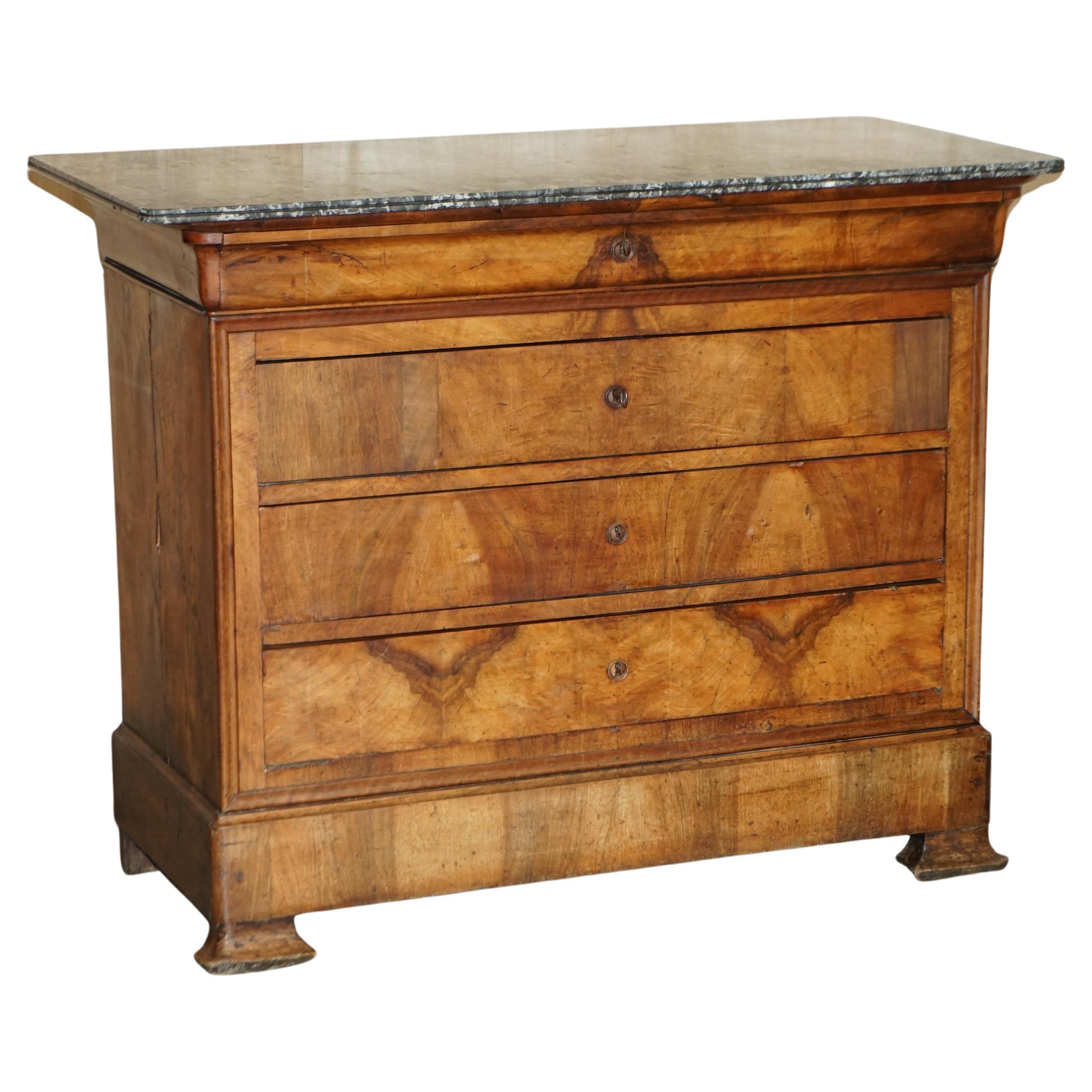 Antique circa 1860 Walnut and Marble Topped Chest of Drawers with