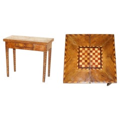 ANTIQUE CIRCA 1840 ENGLISH INLAID FOLDiNG CHESSBOARD GAMES CHESS TABLE