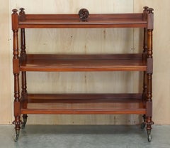Antique circa 1840 English Hardwood Three Tier Bookcase Trolly After Gillows