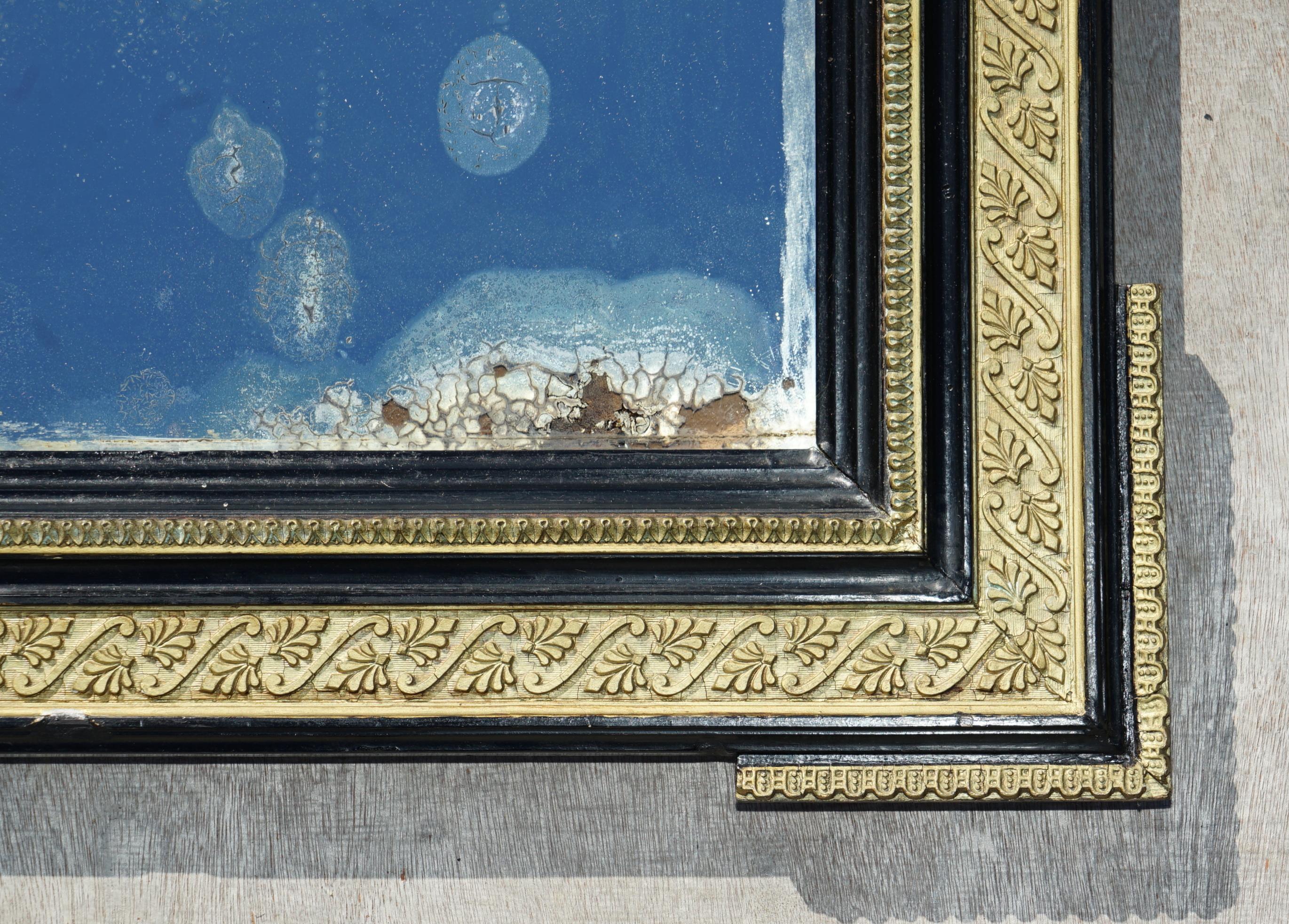 ANTIGUO CIRCA 1840 PLACA ORIGINAL ITALIANA DE VIDRIO FOXADO MARCO DORADO IMPRESIONANTE en venta 2