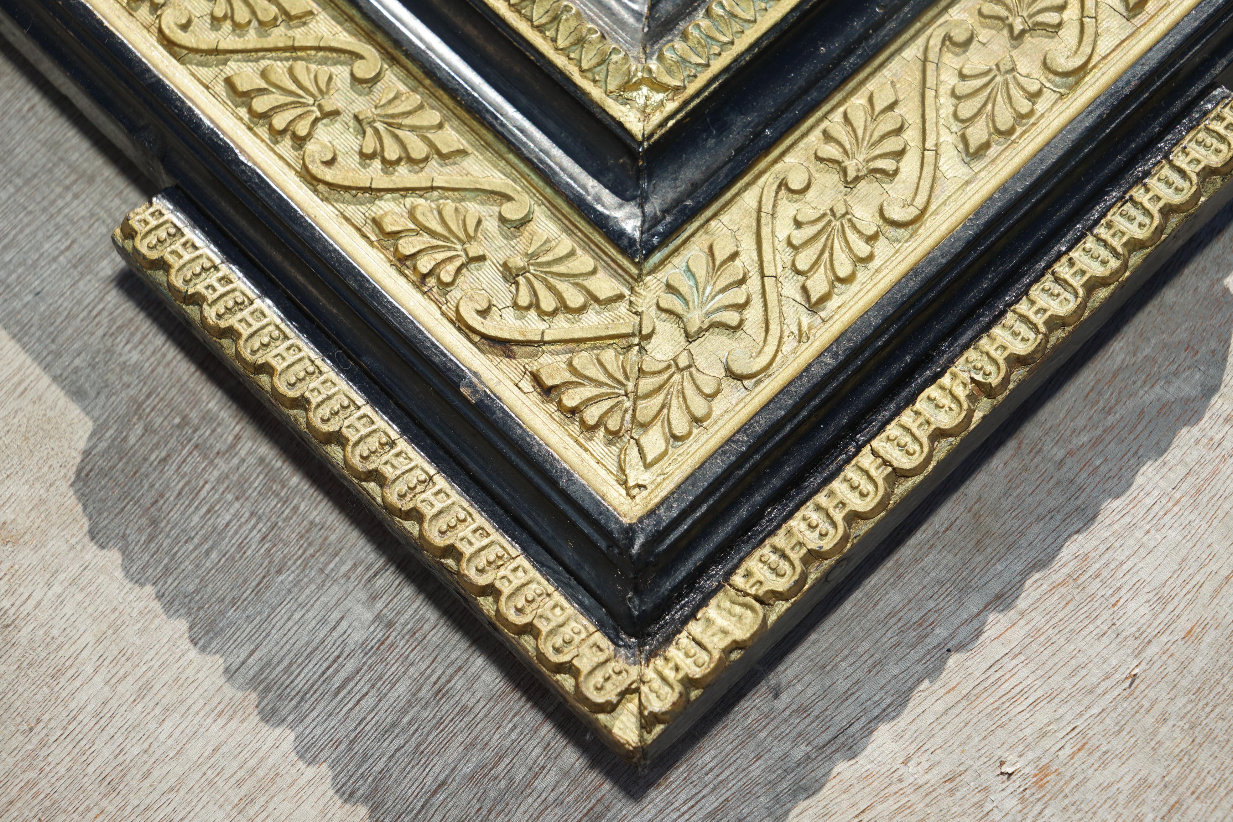 ANTIGUO CIRCA 1840 PLACA ORIGINAL ITALIANA DE VIDRIO FOXADO MARCO DORADO IMPRESIONANTE en venta 9