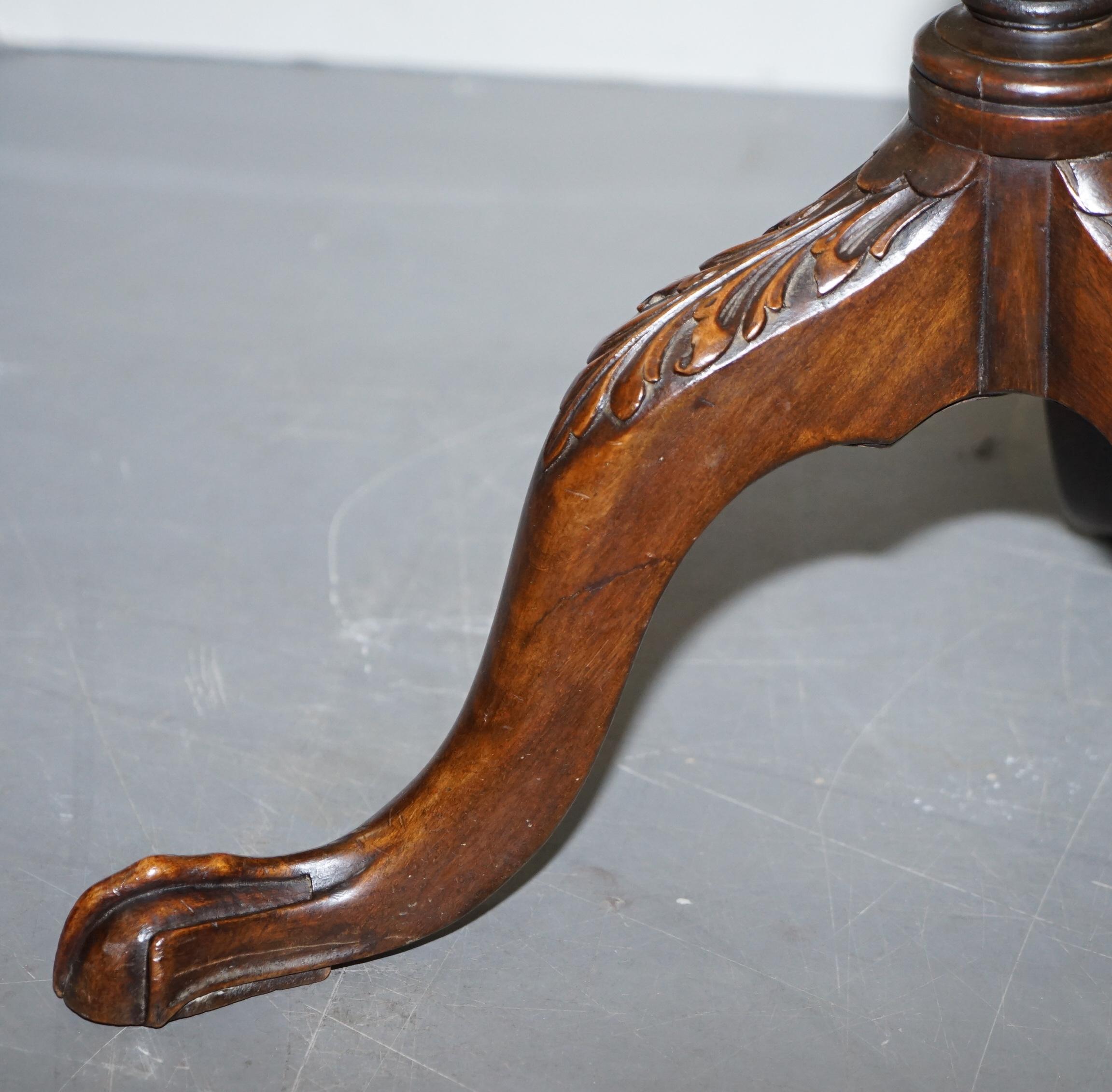 Antique circa 1840 Hardwood Carved Tripod Tilt-Top Side Table Claw and Ball Feet 4