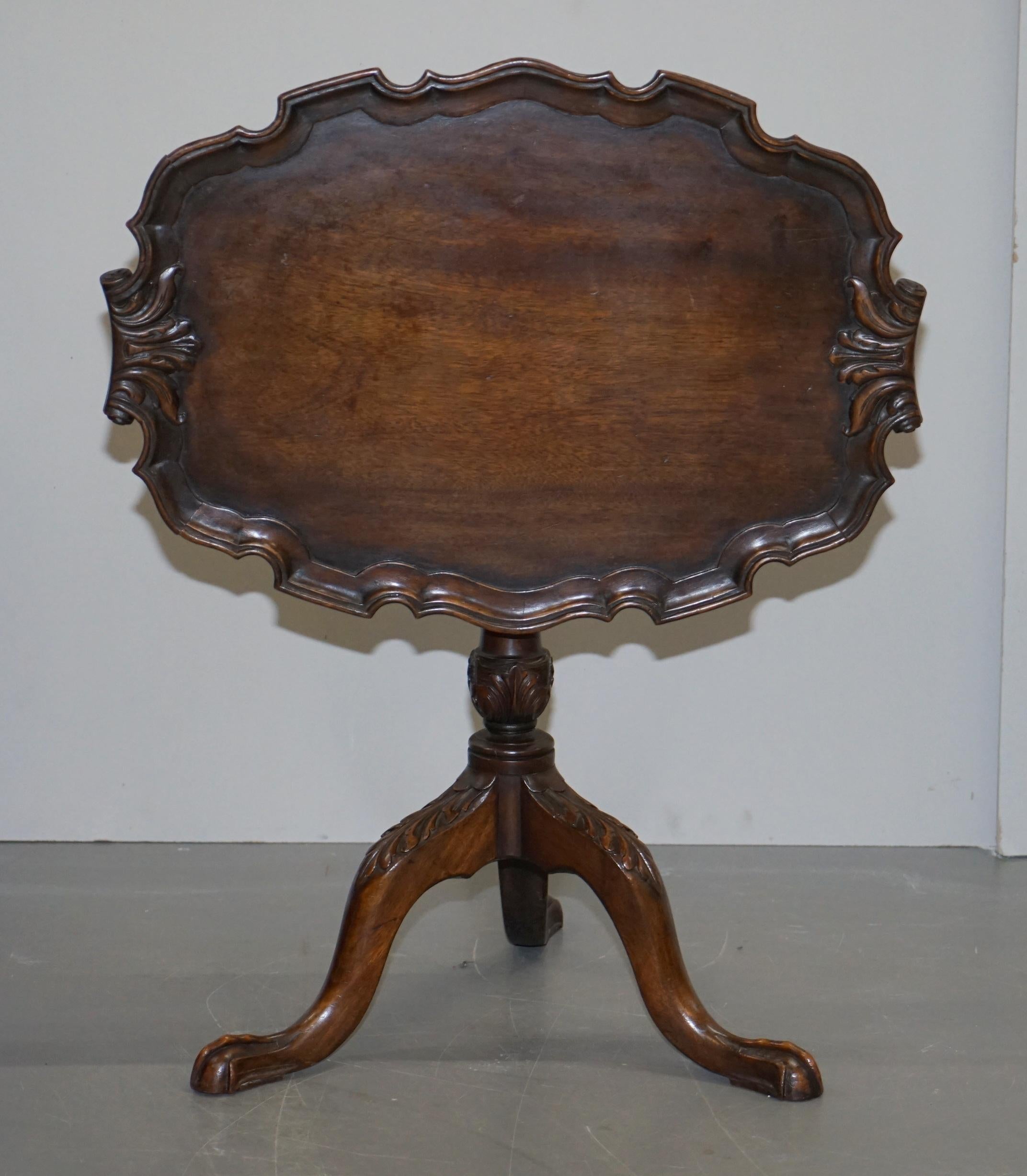 Antique circa 1840 Hardwood Carved Tripod Tilt-Top Side Table Claw and Ball Feet 12