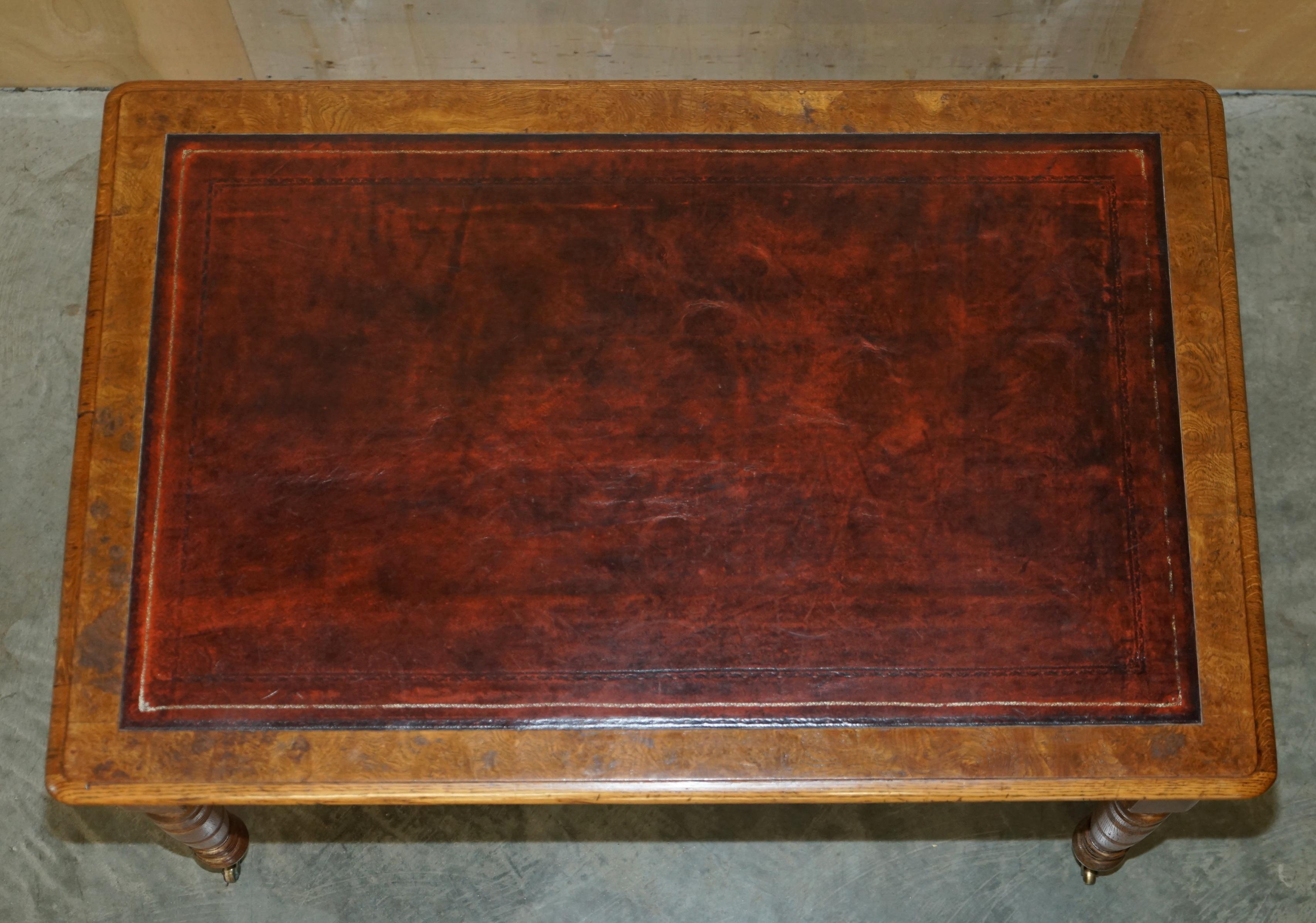 ANTIQUE CIRCA 1840 POLLARD OAK BROWN LEATHER TOP WRiTING LIBRARY TABLE DESK 6