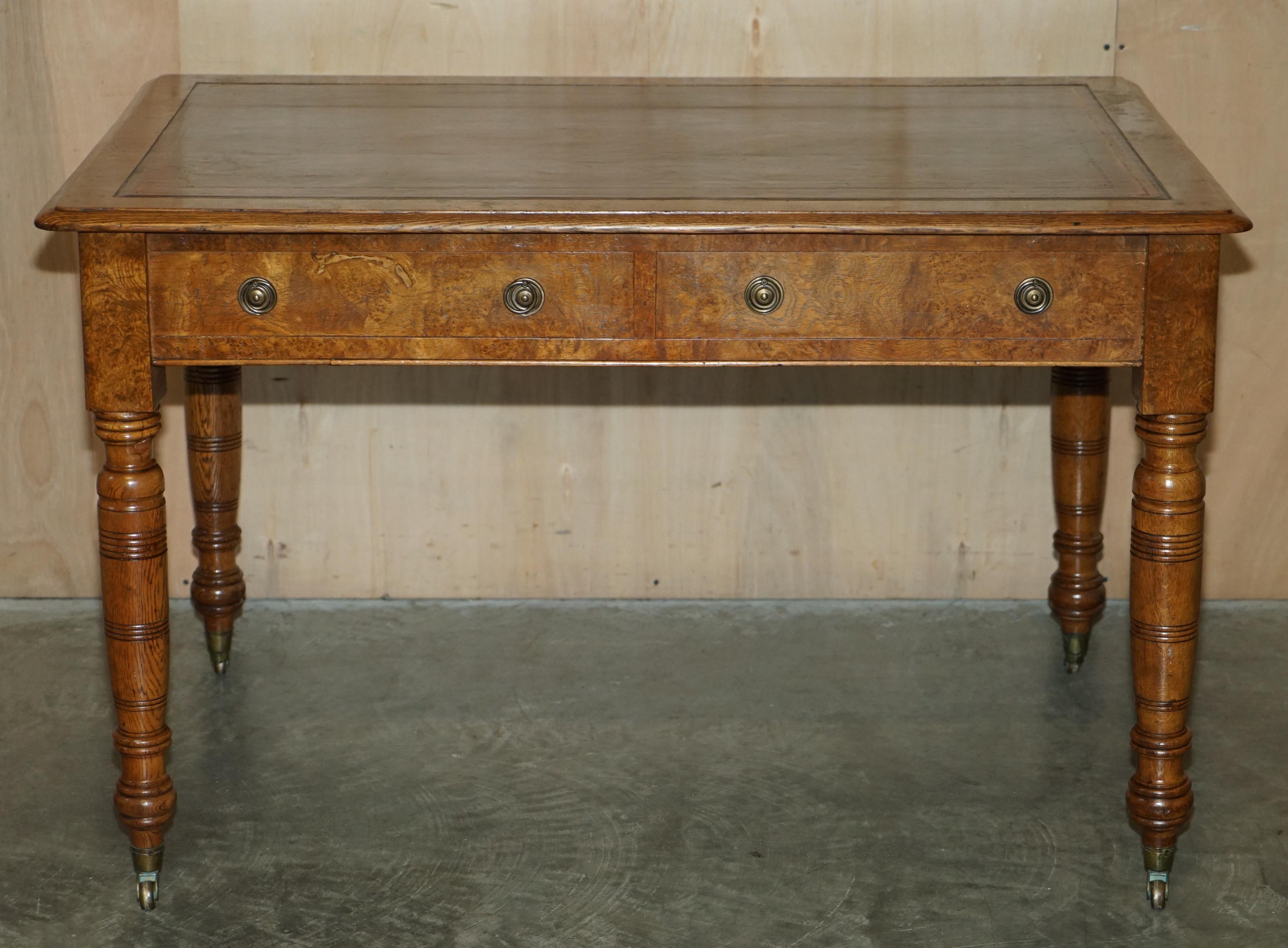 ANTIQUE CIRCA 1840 POLLARD OAK BROWN LEATHER TOP WRiTING LIBRARY TABLE DESK For Sale 12