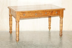 ANTIQUE CIRCA 1840 POLLARD OAK BROWN LEATHER TOP WRiTING LIBRARY TABLE DESK