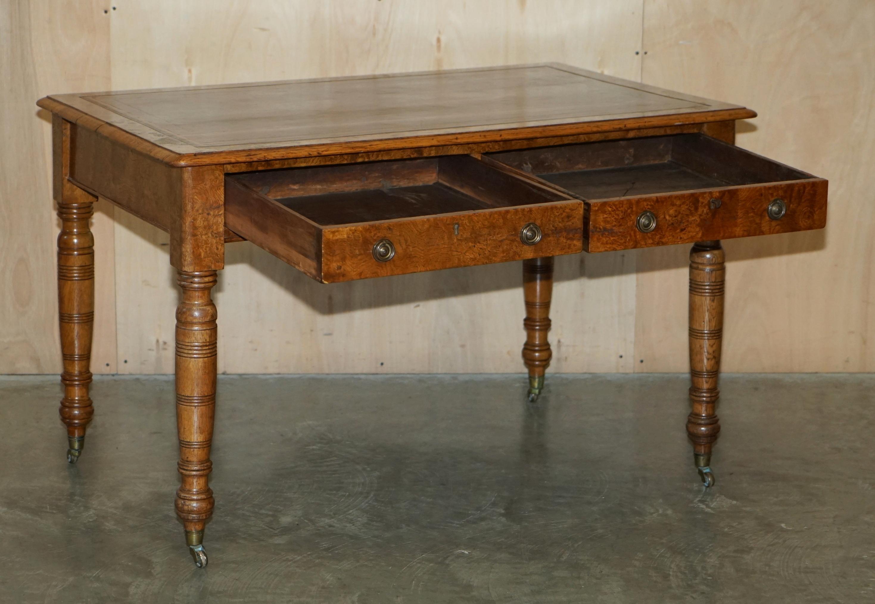 ANTIQUE CIRCA 1840 POLLARD OAK BROWN LEATHER TOP WRiTING LIBRARY TABLE DESK For Sale 13