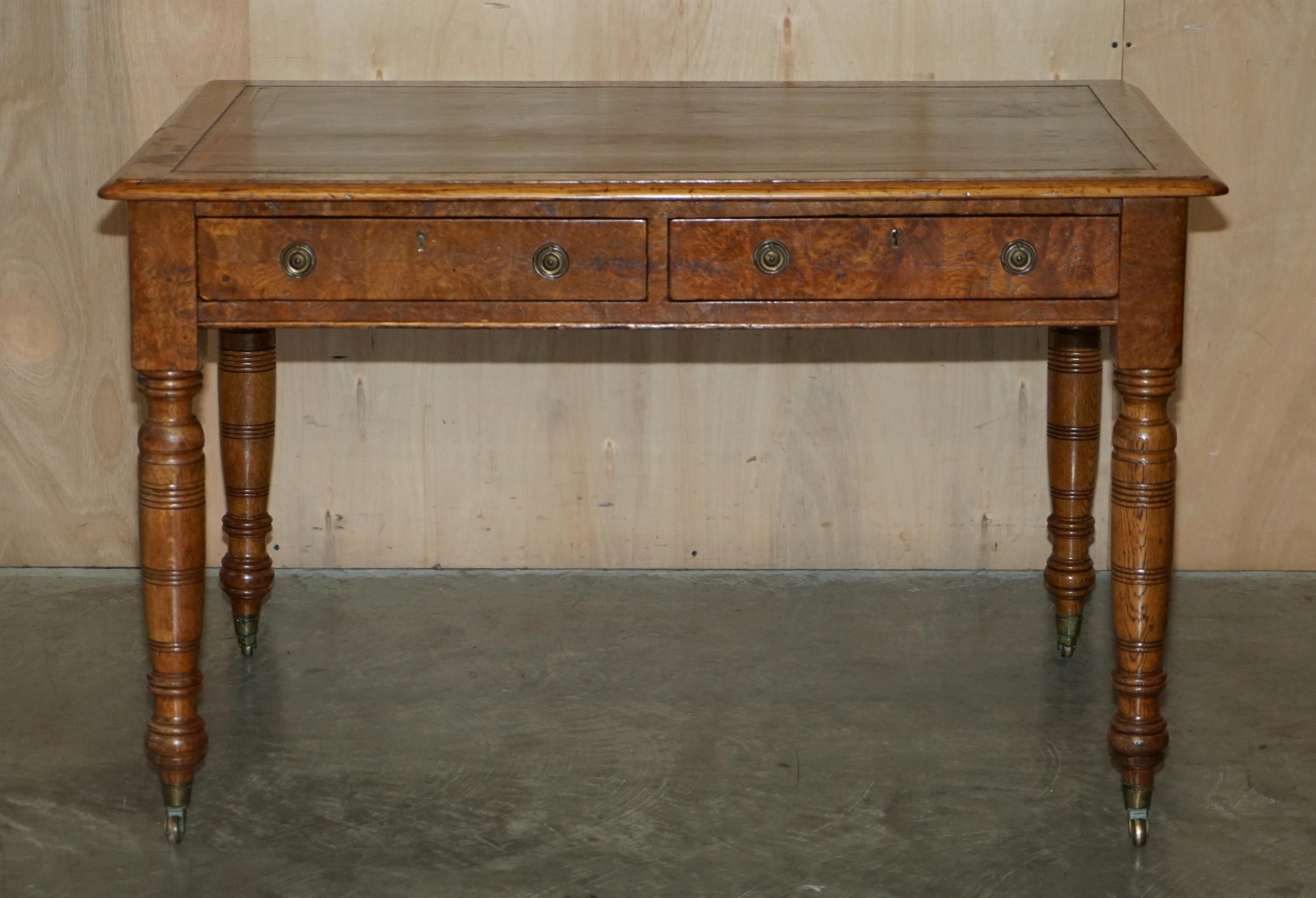 Early Victorian ANTIQUE CIRCA 1840 POLLARD OAK BROWN LEATHER TOP WRiTING LIBRARY TABLE DESK