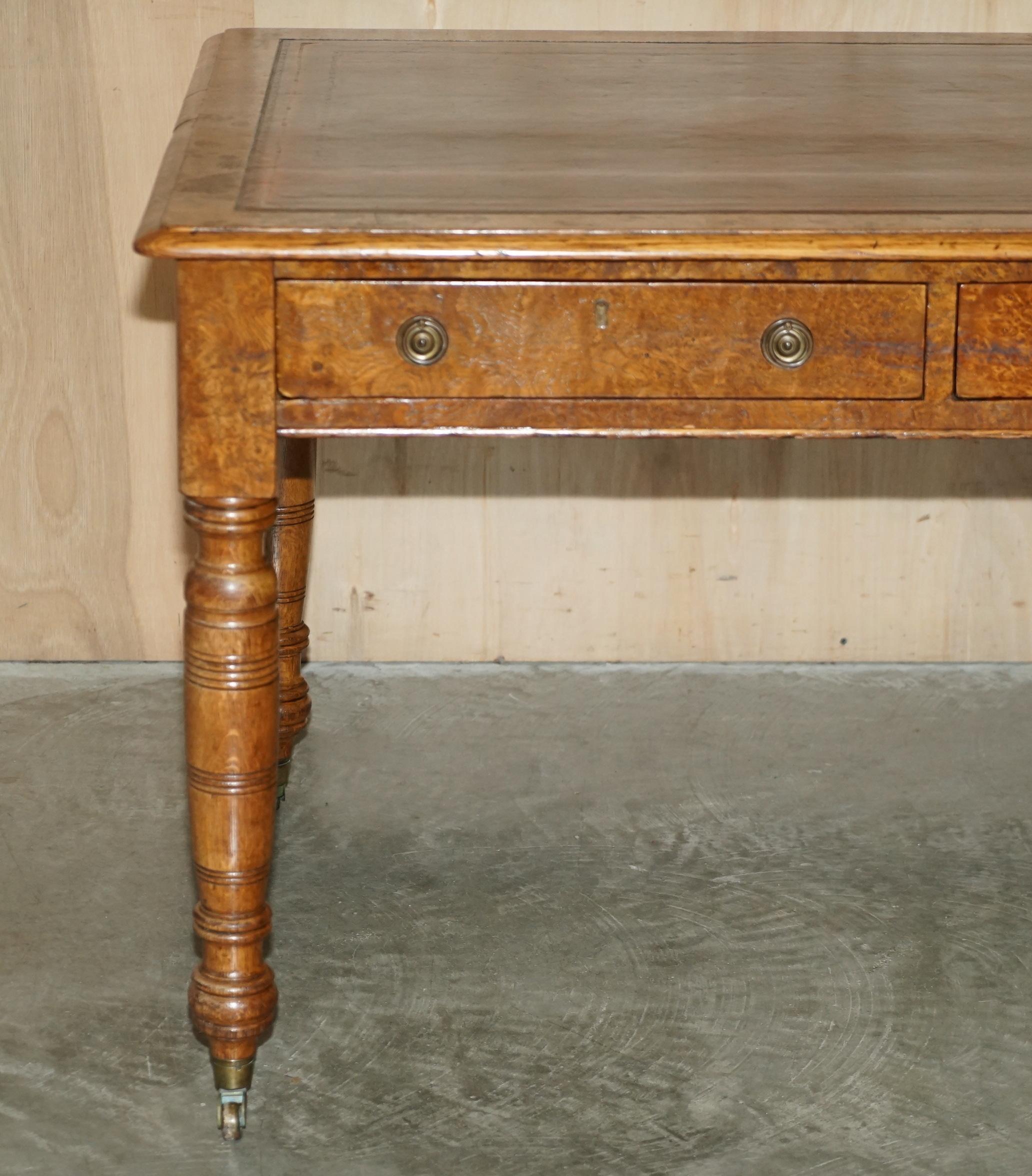 English ANTIQUE CIRCA 1840 POLLARD OAK BROWN LEATHER TOP WRiTING LIBRARY TABLE DESK