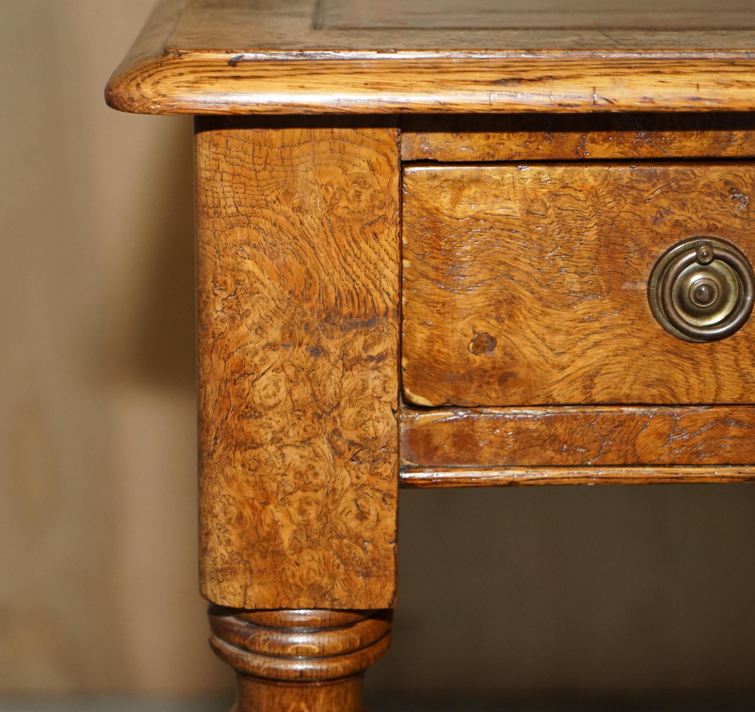 Leather ANTIQUE CIRCA 1840 POLLARD OAK BROWN LEATHER TOP WRiTING LIBRARY TABLE DESK For Sale