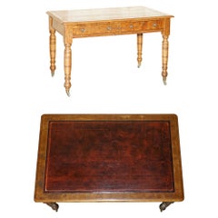 ANTIQUE CIRCA 1840 POLLARD OAK BROWN LEATHER TOP WRiTING LIBRARY TABLE DESK