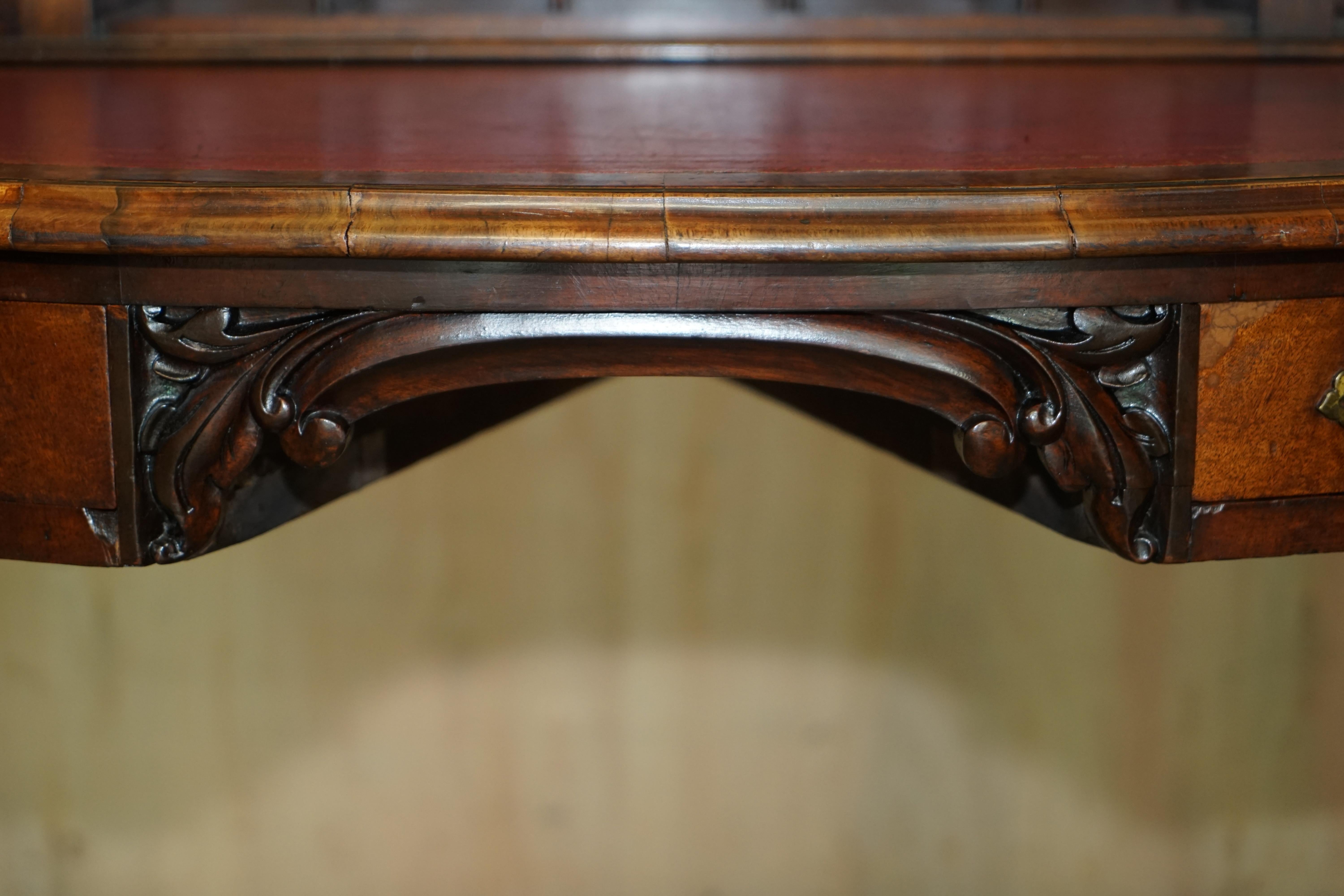 Antique circa 1850 Patrick Beakey Dublin Oxblood Leather Demilune Gallery Desk For Sale 8