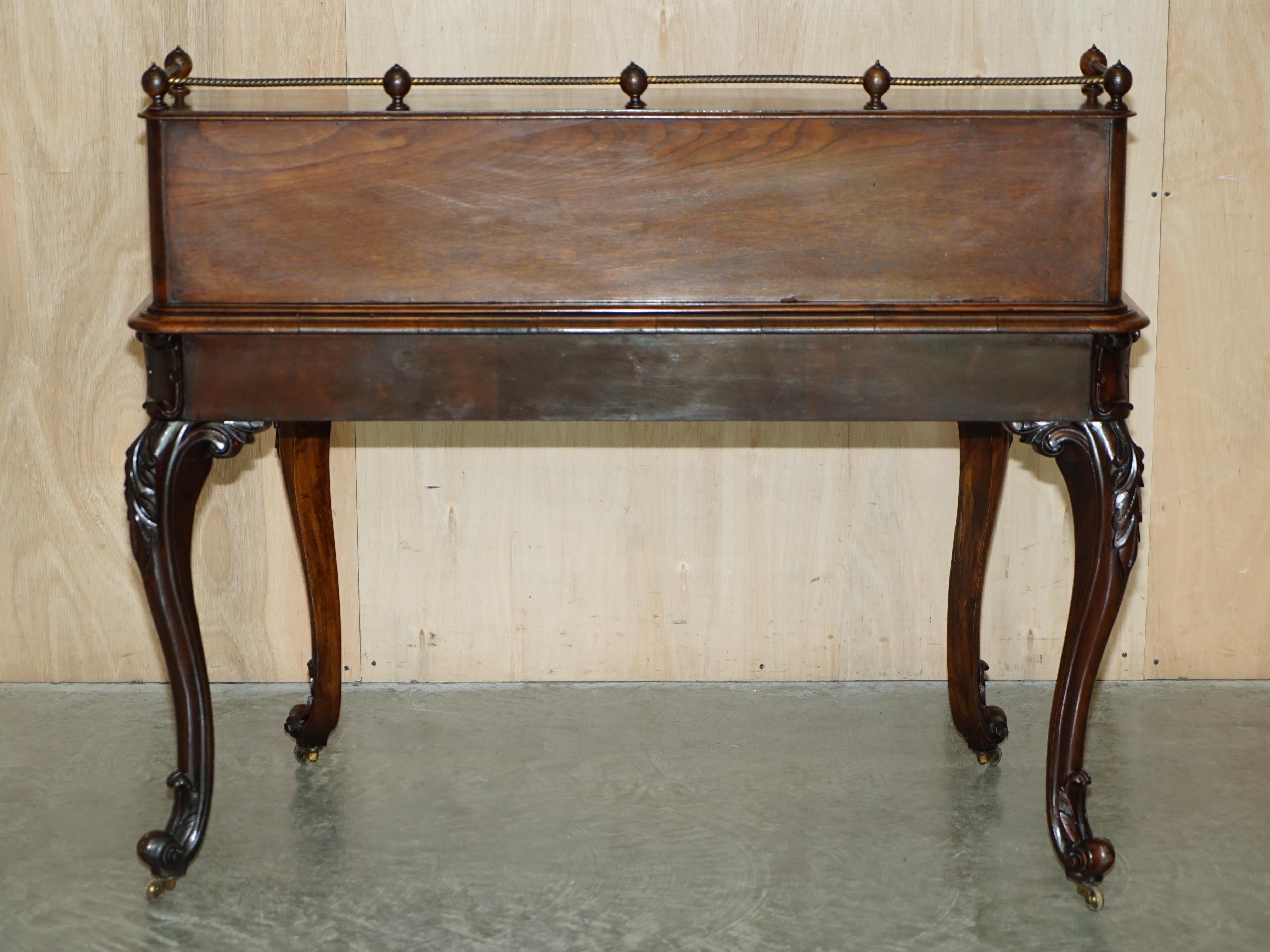 Antique circa 1850 Patrick Beakey Dublin Oxblood Leather Demilune Gallery Desk For Sale 11