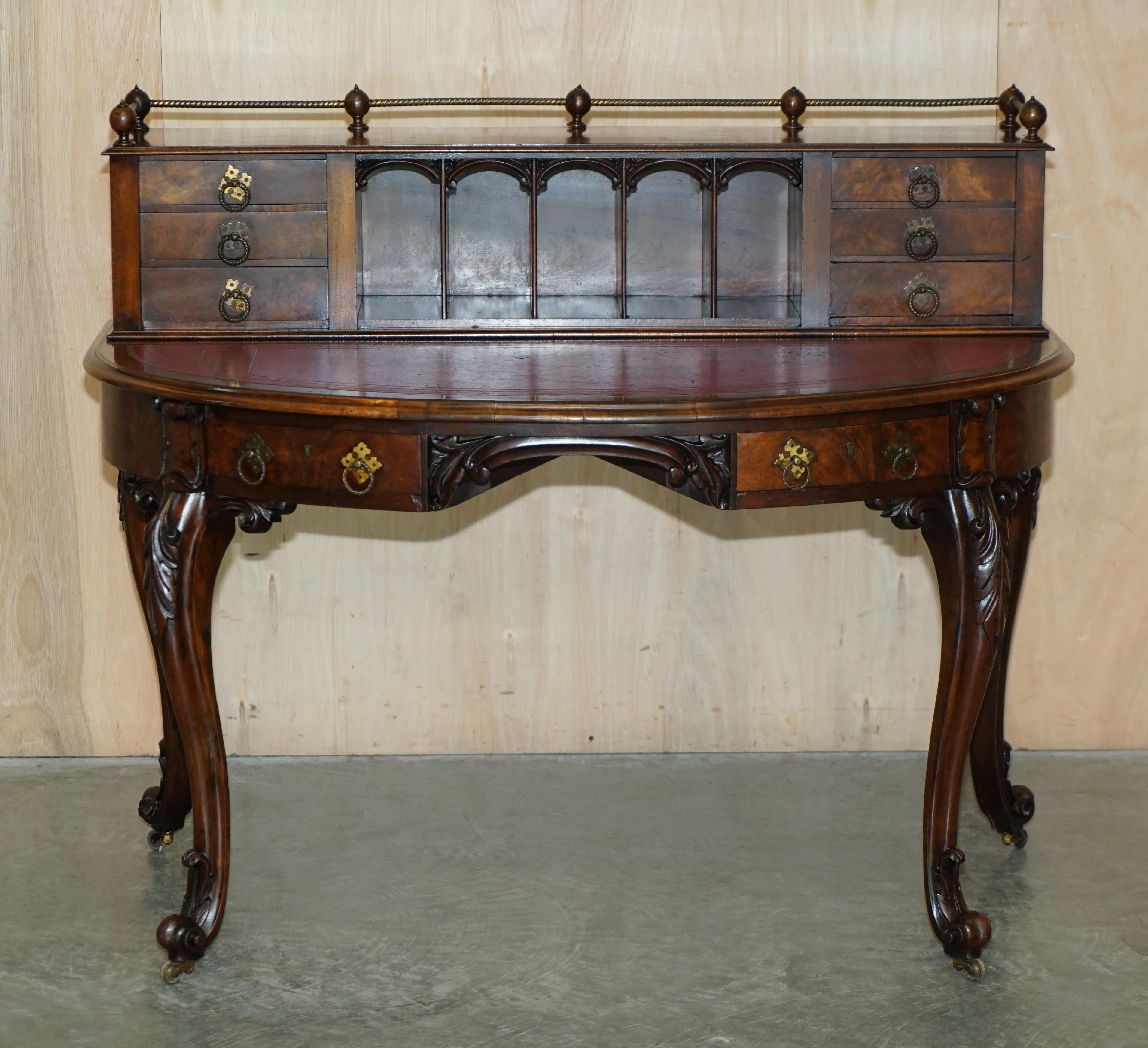 Irish Antique circa 1850 Patrick Beakey Dublin Oxblood Leather Demilune Gallery Desk For Sale