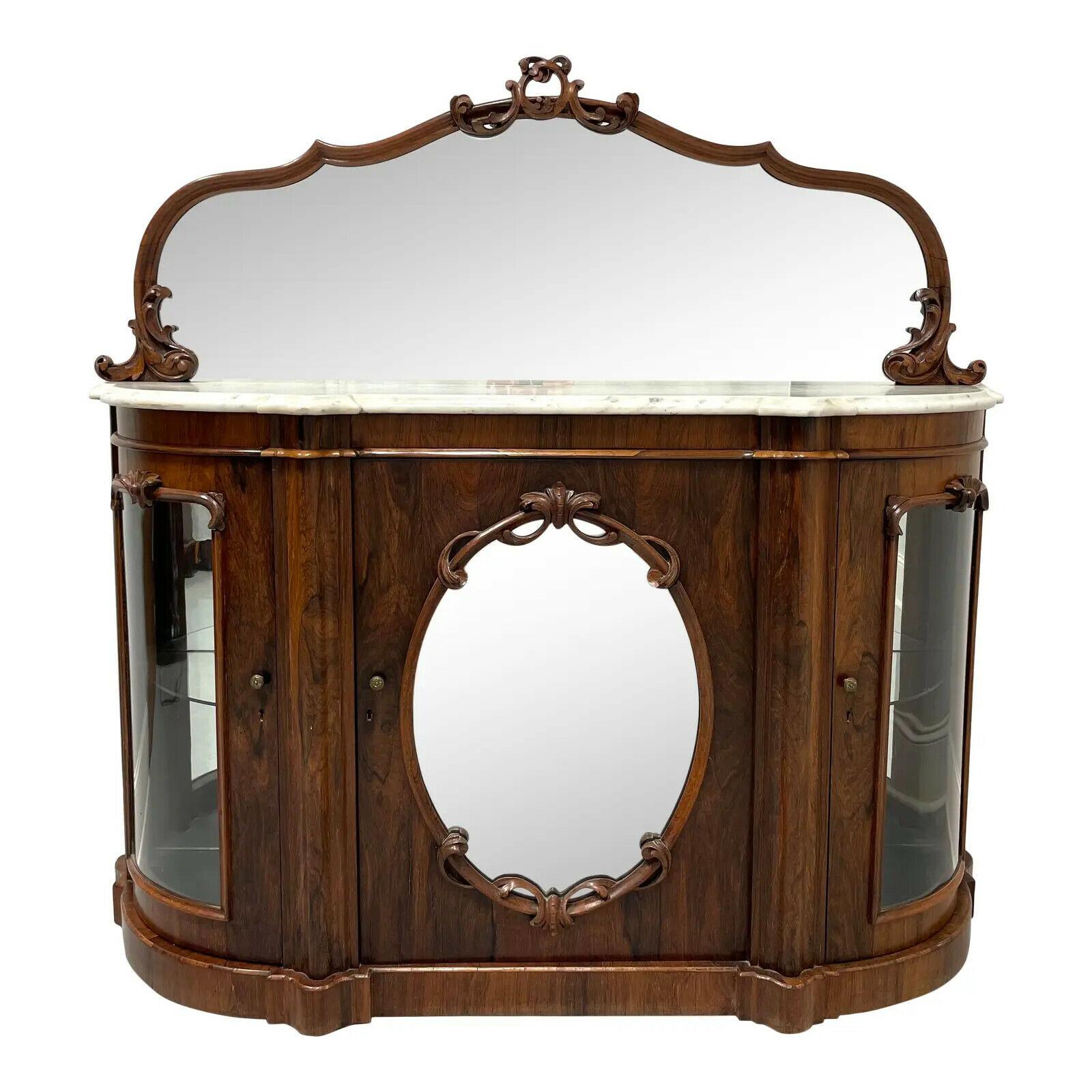 Antique Circa 1850 Victorian Rococo Revival Rosewood Marble Top Credenza For Sale 10