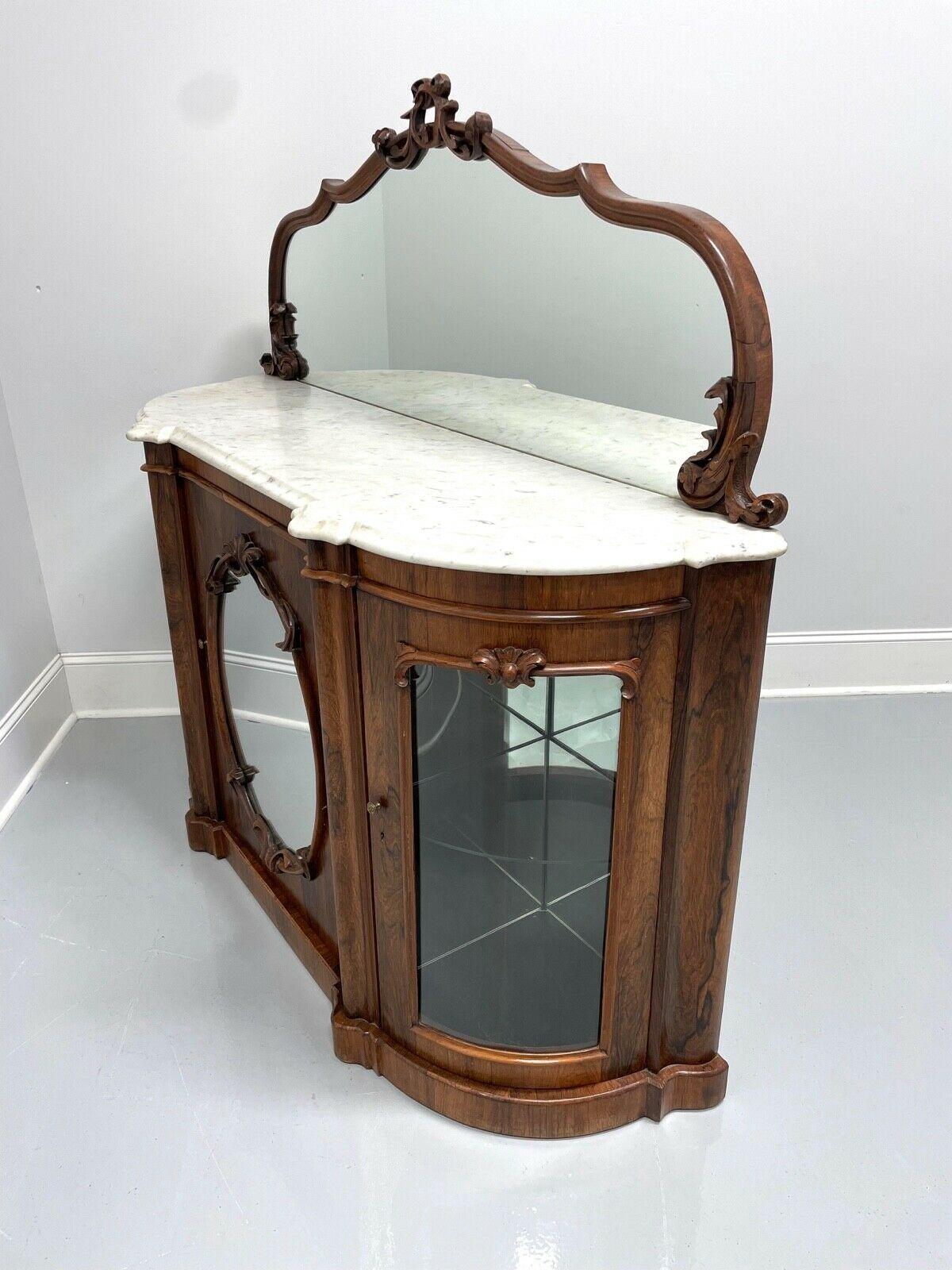 Antique Circa 1850 Victorian Rococo Revival Rosewood Marble Top Credenza In Good Condition For Sale In Charlotte, NC