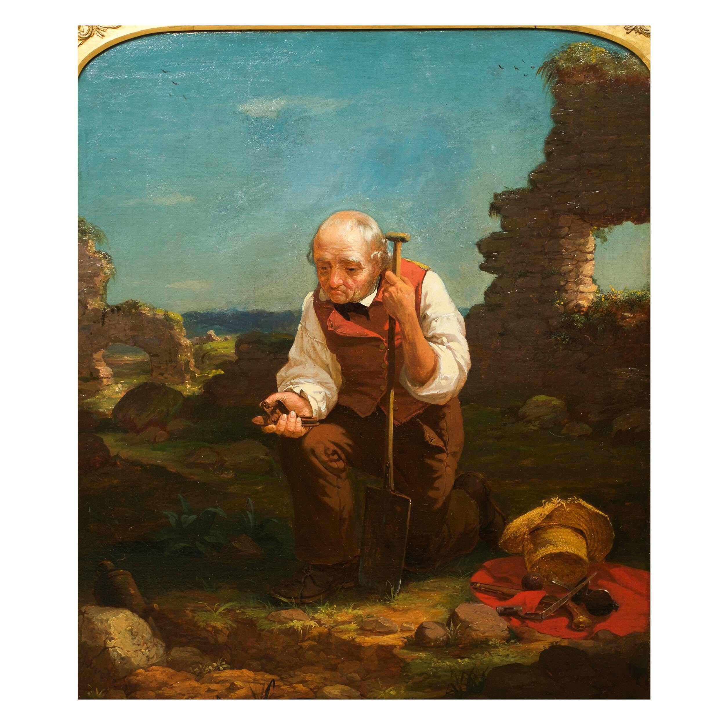 Antique Circa 1854 Painting "Relic Hunter" by Charles F. Blauvelt American, 182 For Sale