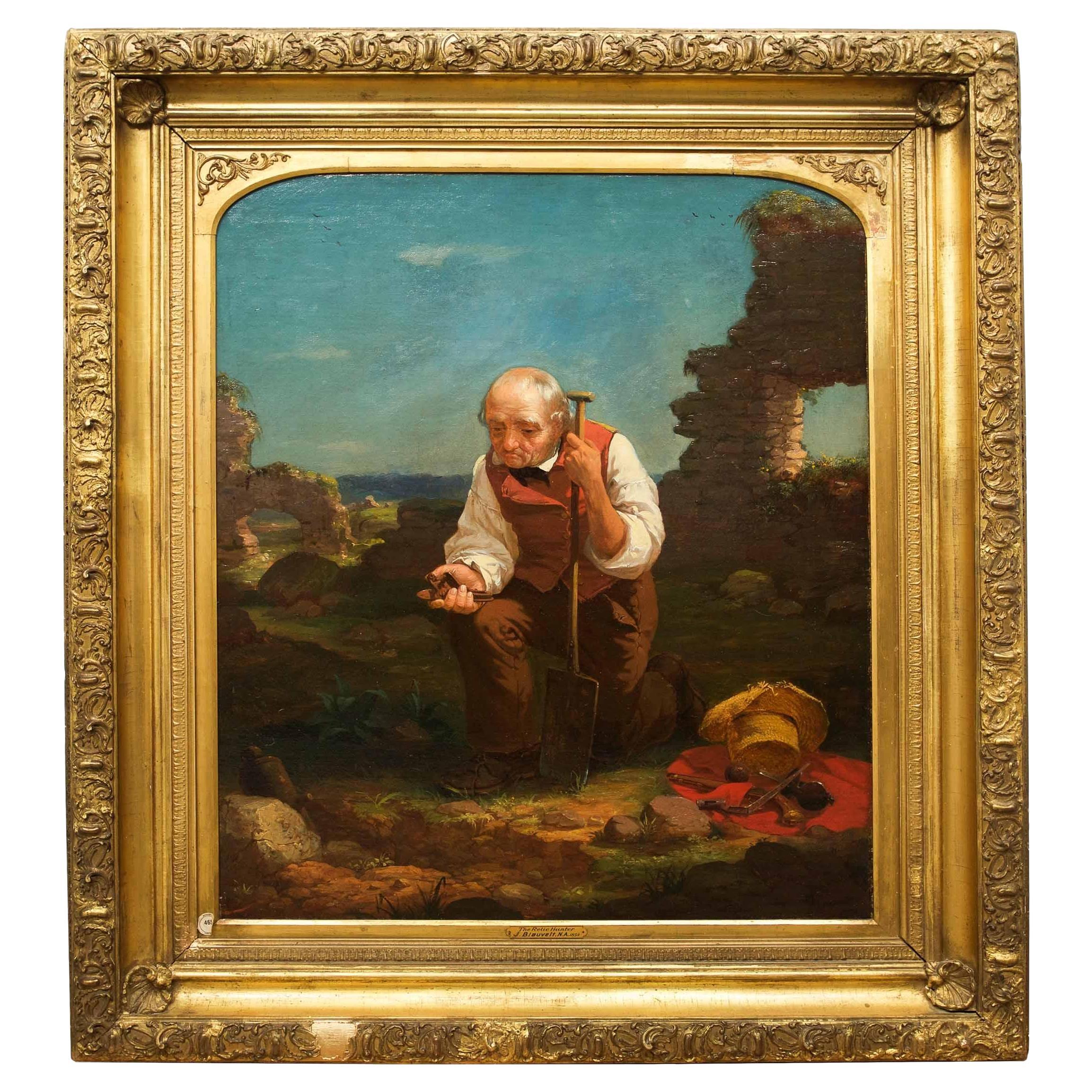Peinture ancienne datant d'environ 1854 "Chasseur de reliques" de Charles F. Blauvelt Américain, 182