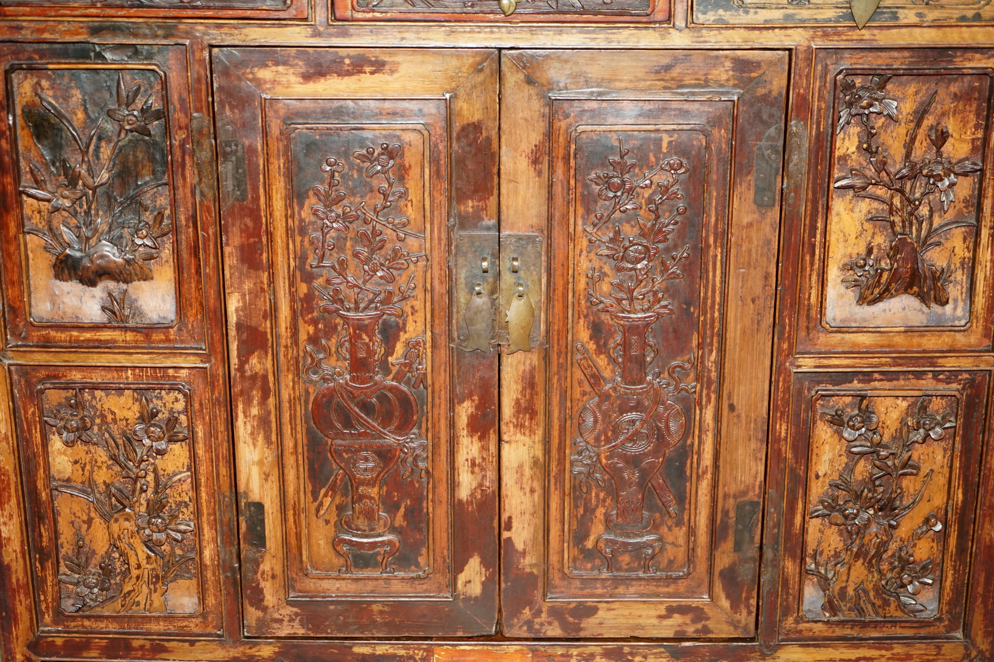 Antique circa 1860 Chinese Hand Painted Wedding Cabinet Housekeepers Cupboard For Sale 2