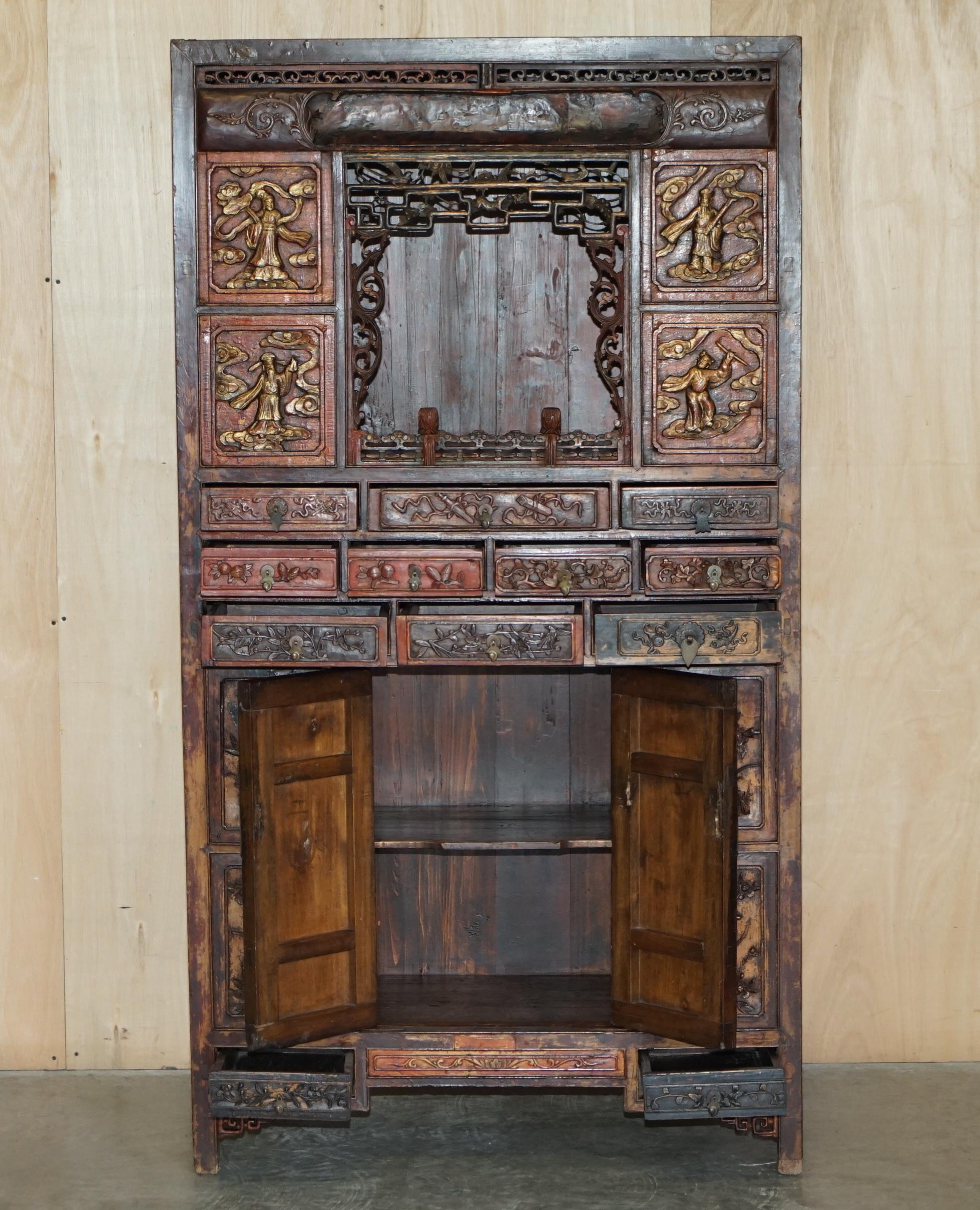 Antique circa 1860 Chinese Hand Painted Wedding Cabinet Housekeepers Cupboard For Sale 7