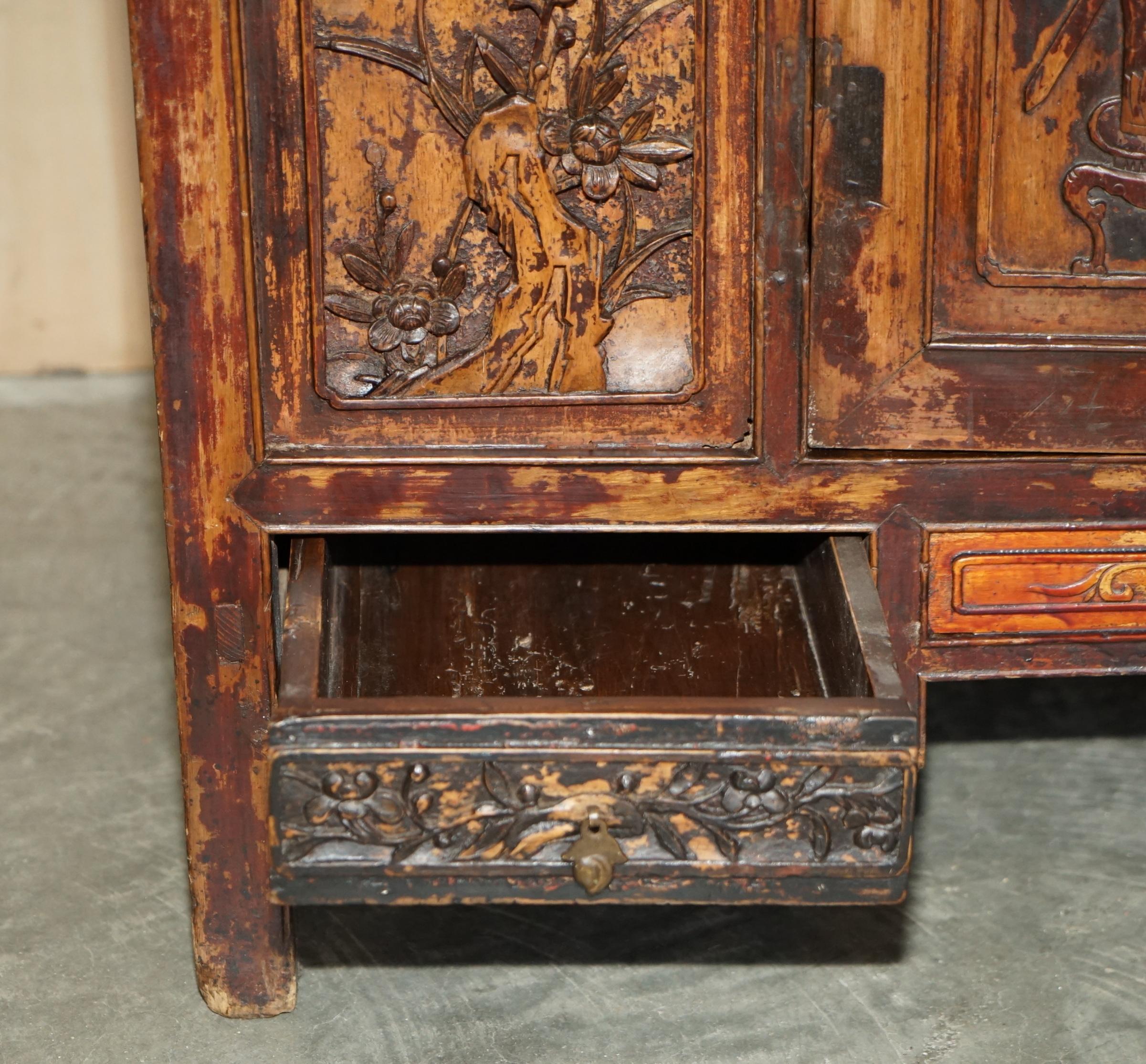 Antique circa 1860 Chinese Hand Painted Wedding Cabinet Housekeepers Cupboard For Sale 10