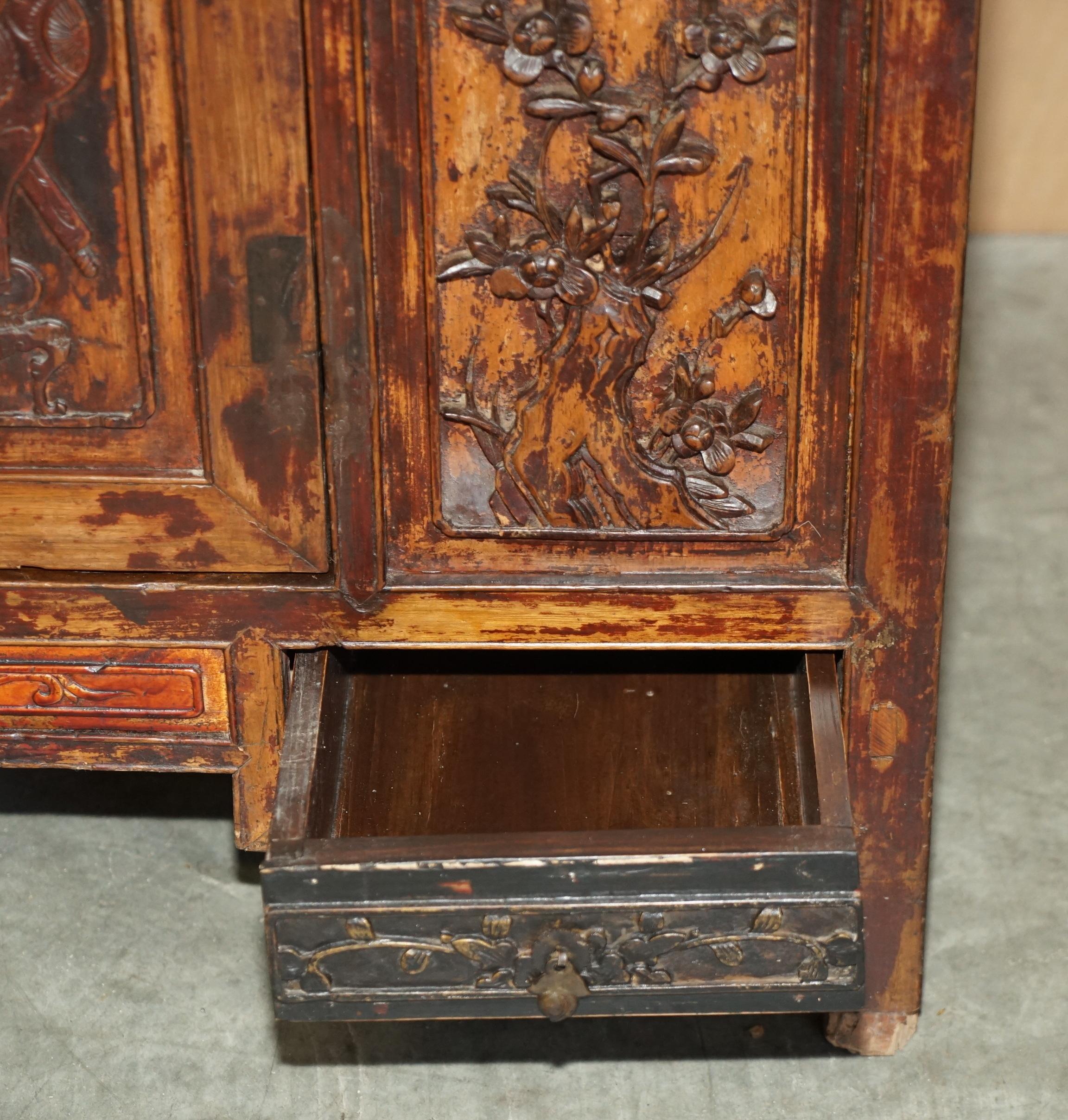 Antique circa 1860 Chinese Hand Painted Wedding Cabinet Housekeepers Cupboard For Sale 11