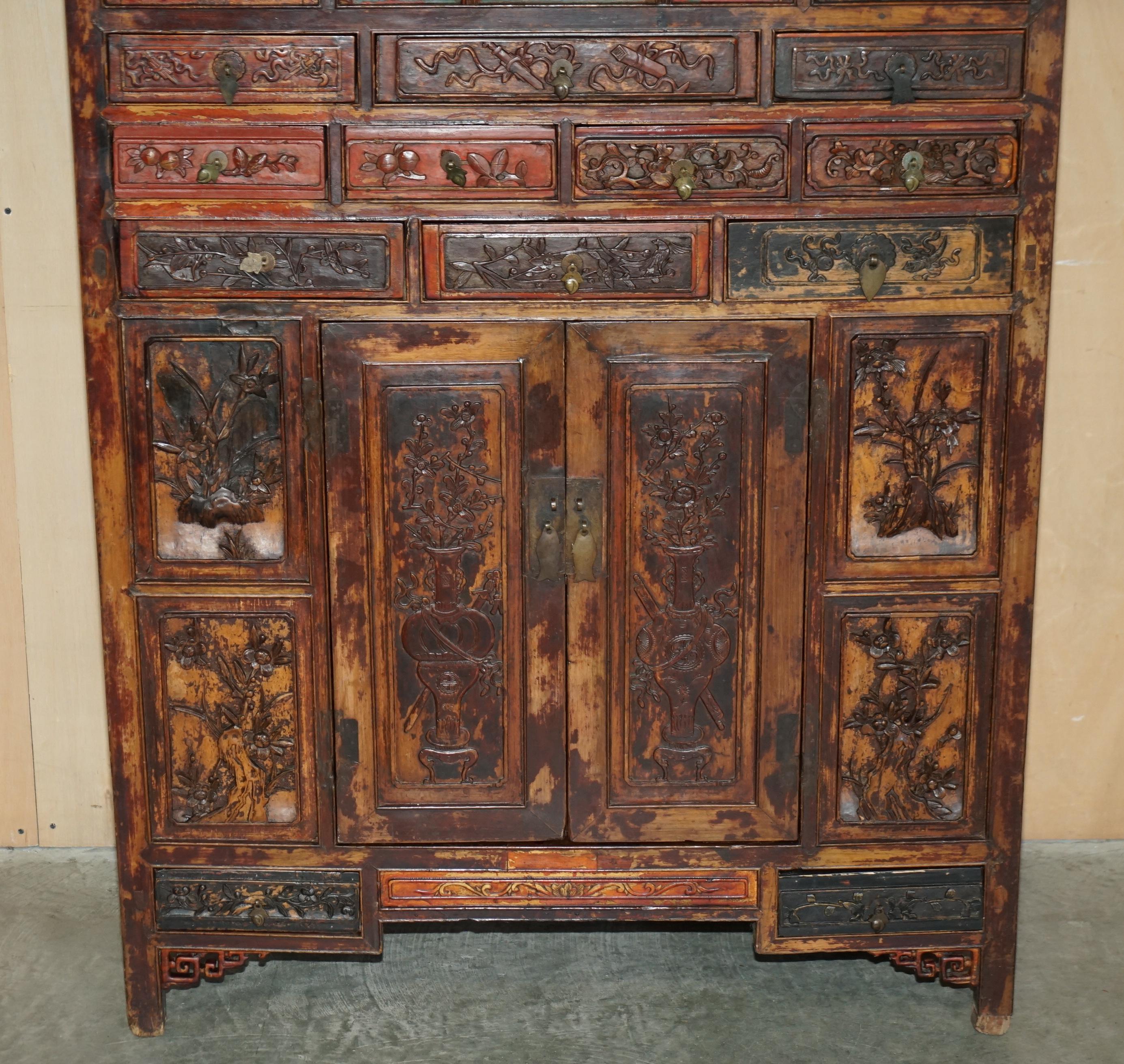 High Victorian Antique circa 1860 Chinese Hand Painted Wedding Cabinet Housekeepers Cupboard For Sale