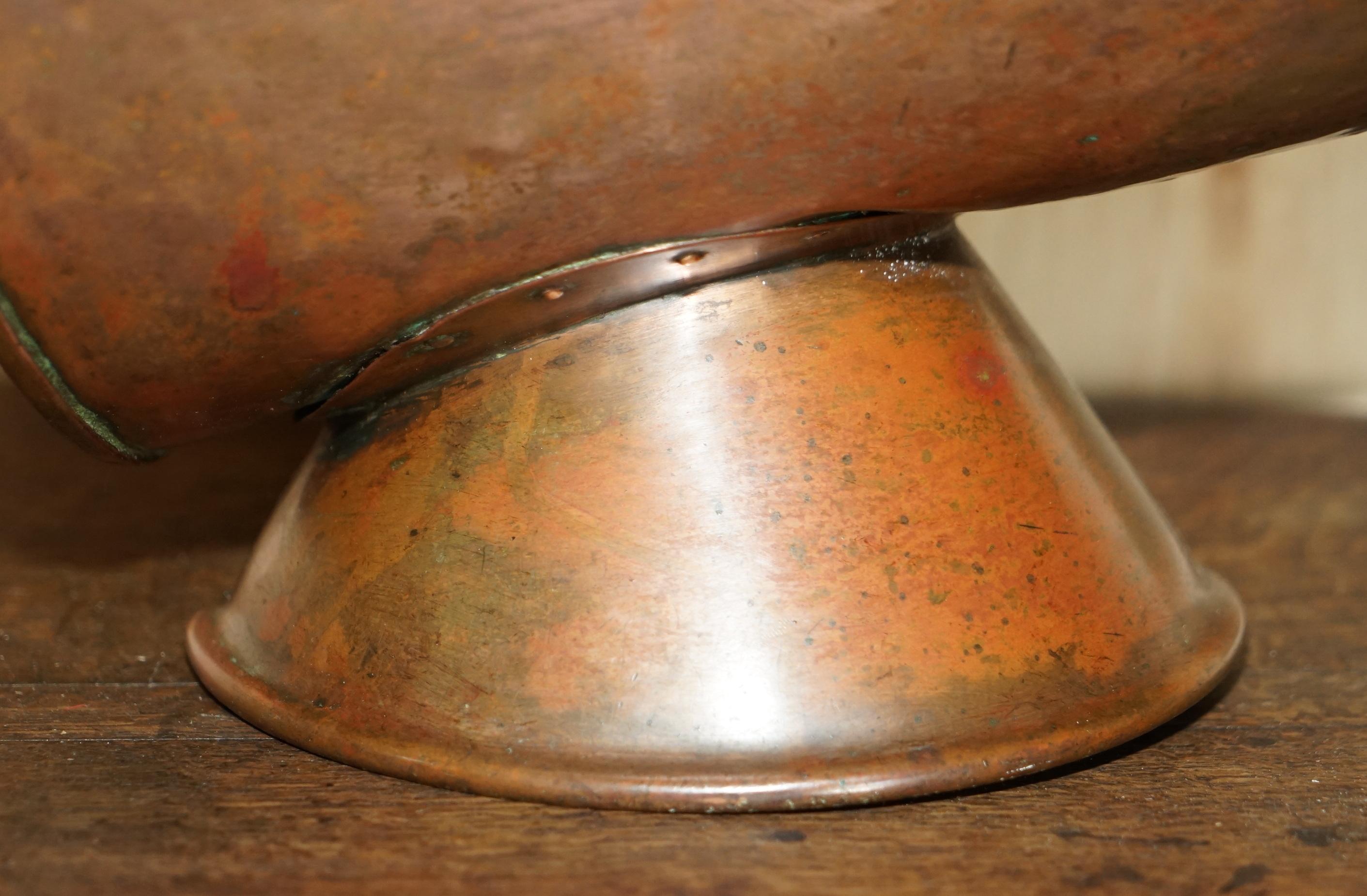 Brass Antique circa 1860 English Copper Coal Helmet Scuttle for Fireplaces Mantles For Sale