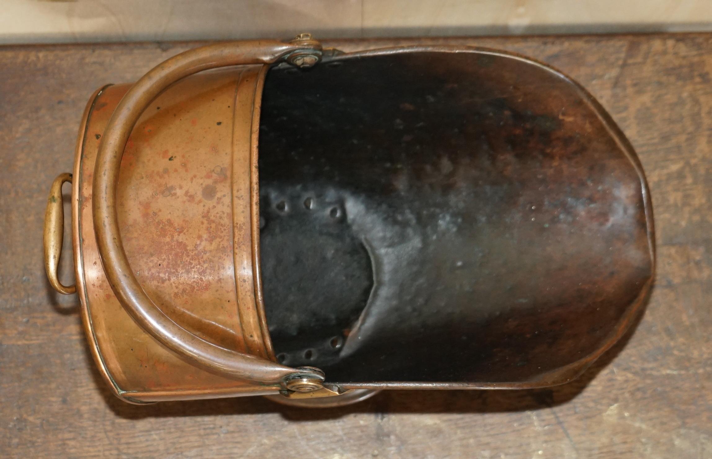 Antique circa 1860 English Copper Coal Helmet Scuttle for Fireplaces Mantles For Sale 1