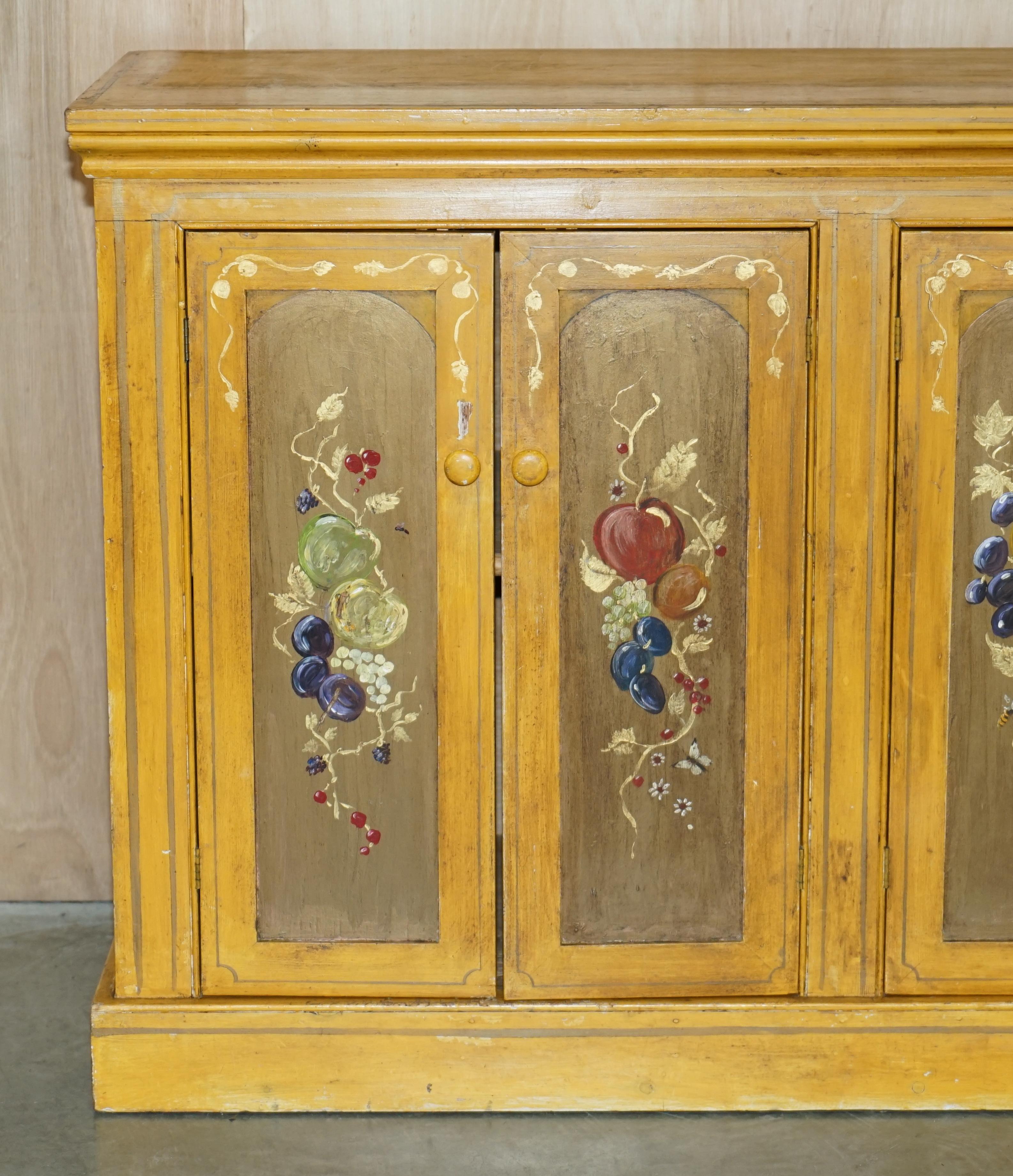 High Victorian Antique circa 1860 French Hand Painted Pine Housekeepers Sideboard Cupboard For Sale