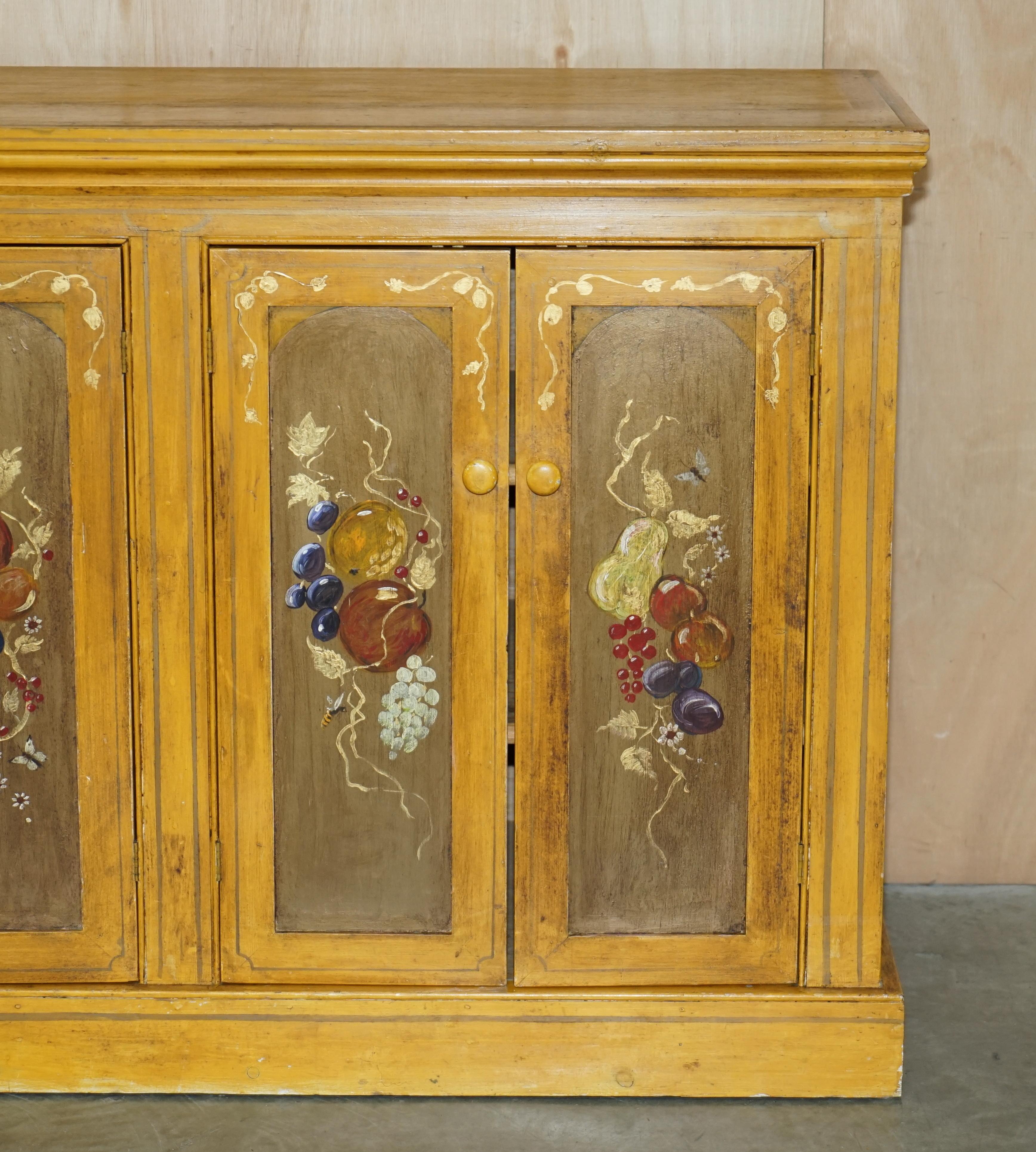 Hand-Painted Antique circa 1860 French Hand Painted Pine Housekeepers Sideboard Cupboard For Sale