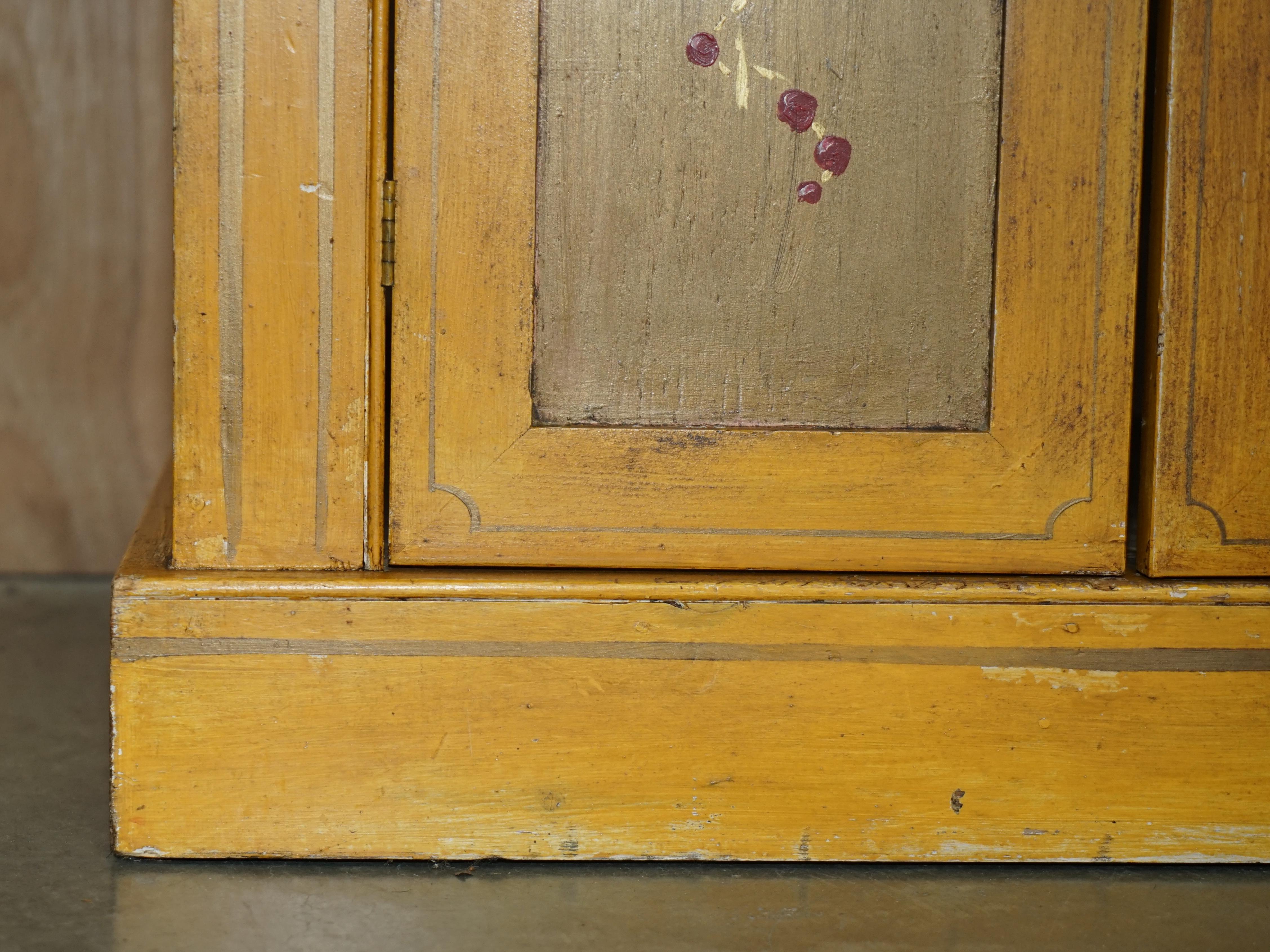 Antique circa 1860 French Hand Painted Pine Housekeepers Sideboard Cupboard For Sale 3