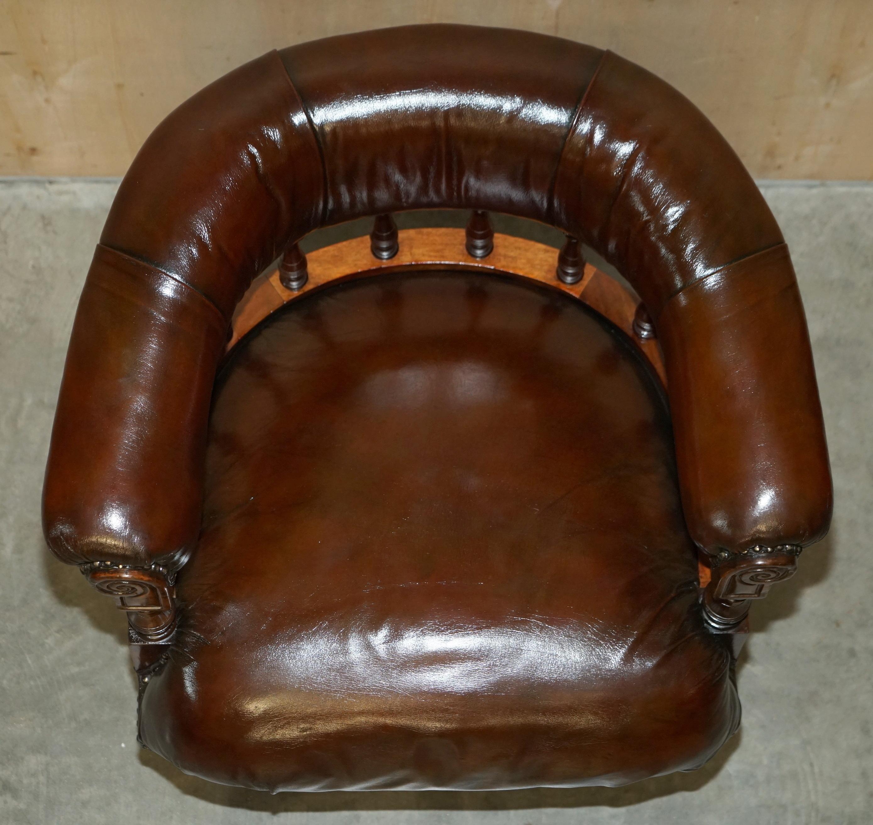 Antique circa 1860 Fully Restored Whiskey Brown Leather Swivel Captains Chair 3