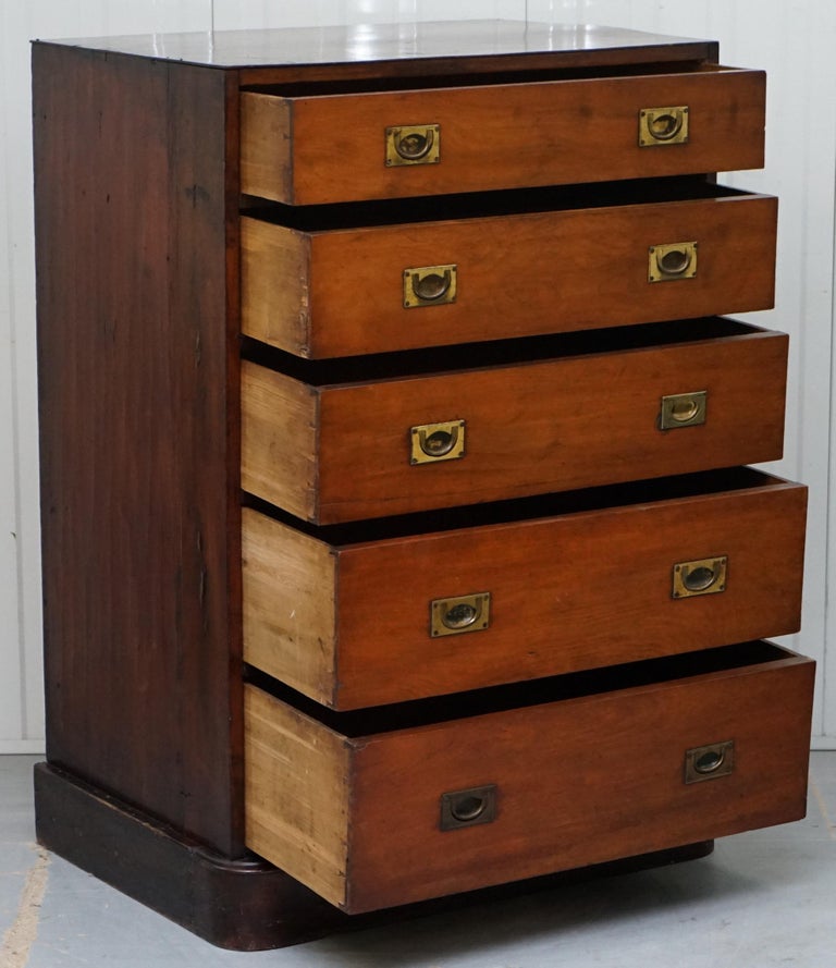 Antique Tall Mahogany Military Campaign Chest of Drawers, circa 1860