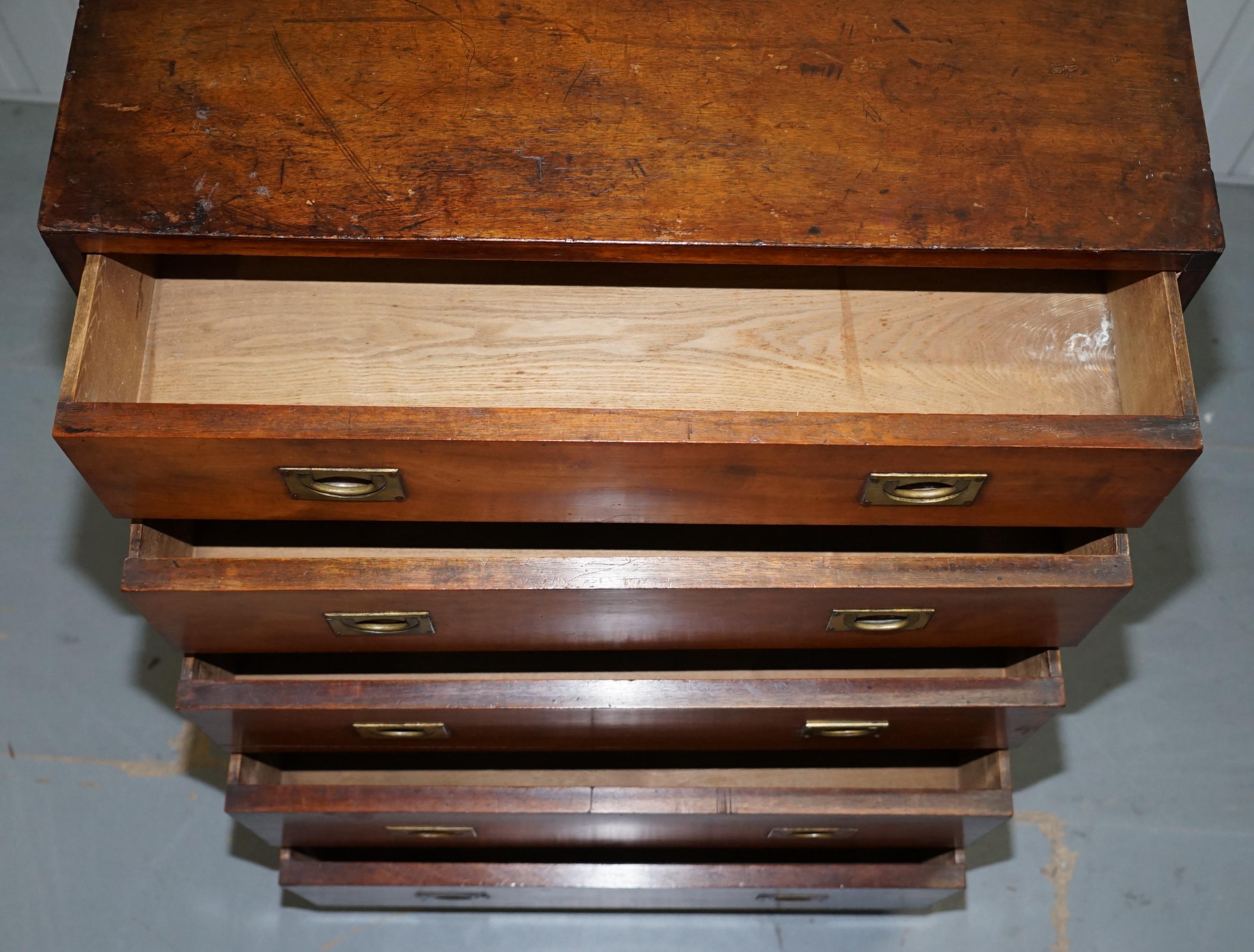 Antique Tall Hardwood Military Campaign Chest of Drawers, circa 1860 For Sale 9