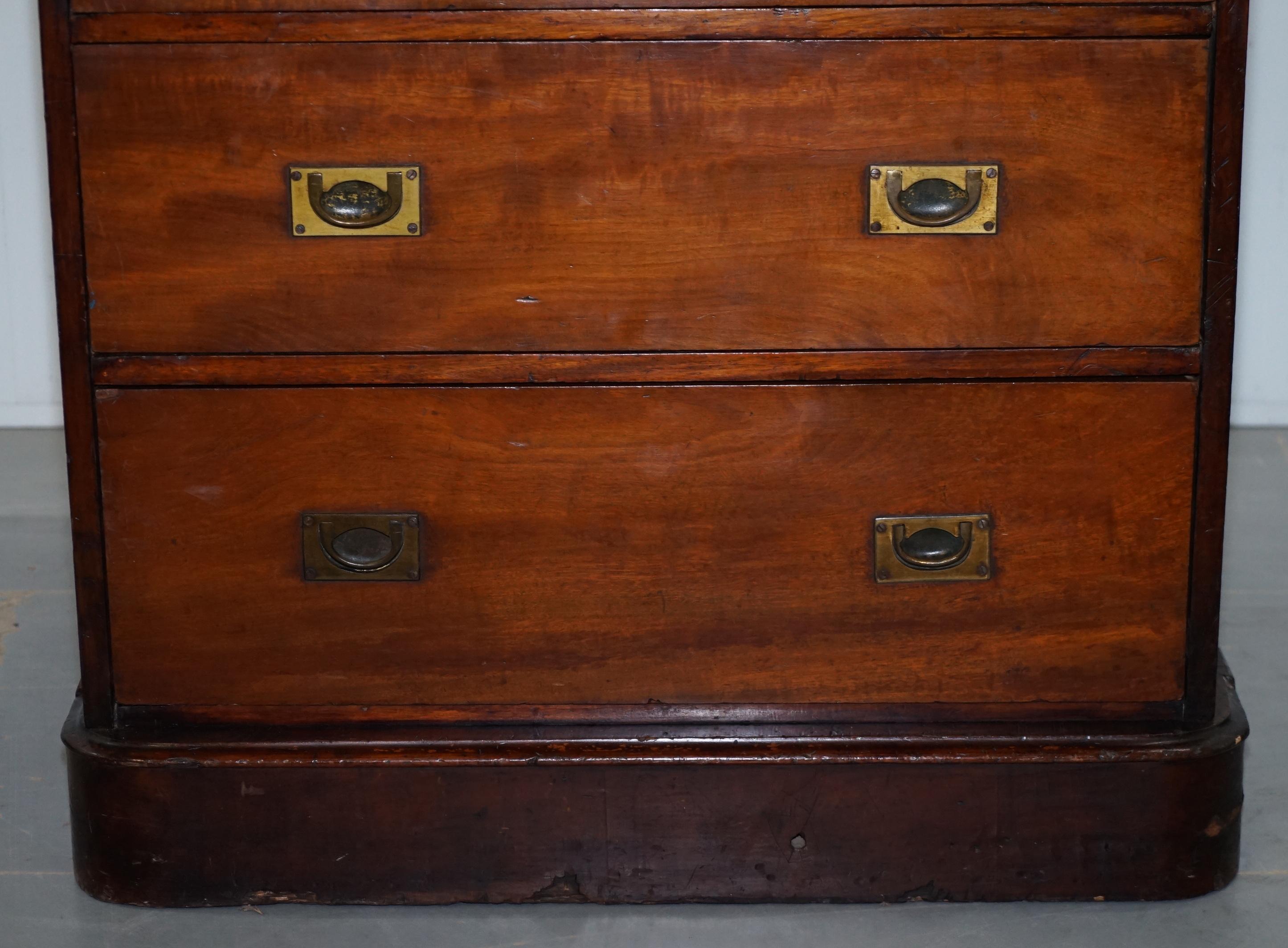 Hand-Crafted Antique Tall Hardwood Military Campaign Chest of Drawers, circa 1860 For Sale