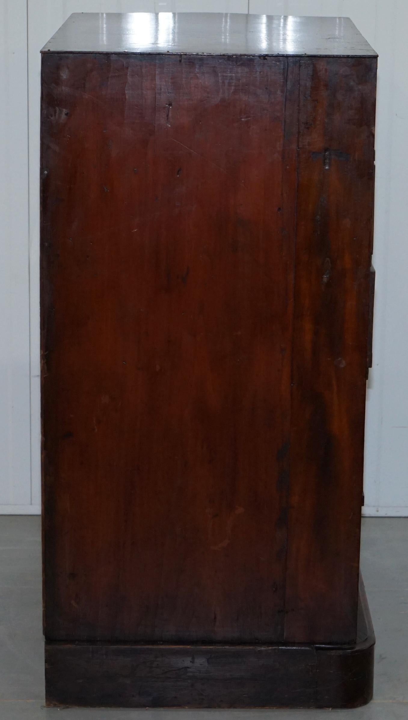 Antique Tall Hardwood Military Campaign Chest of Drawers, circa 1860 In Fair Condition In West Sussex, Pulborough