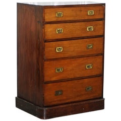 Antique Tall Hardwood Military Campaign Chest of Drawers, circa 1860