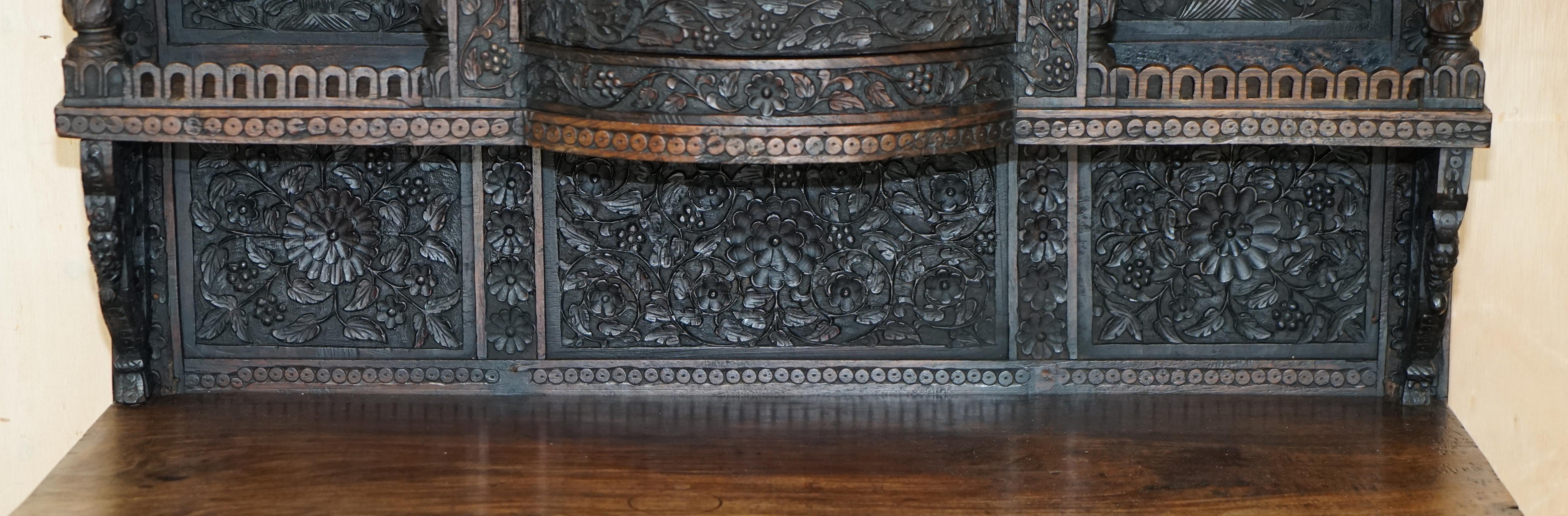 Antique circa 1860 Ornately Hand Carved Burmese Temple Dresser Sideboard Cabinet For Sale 2