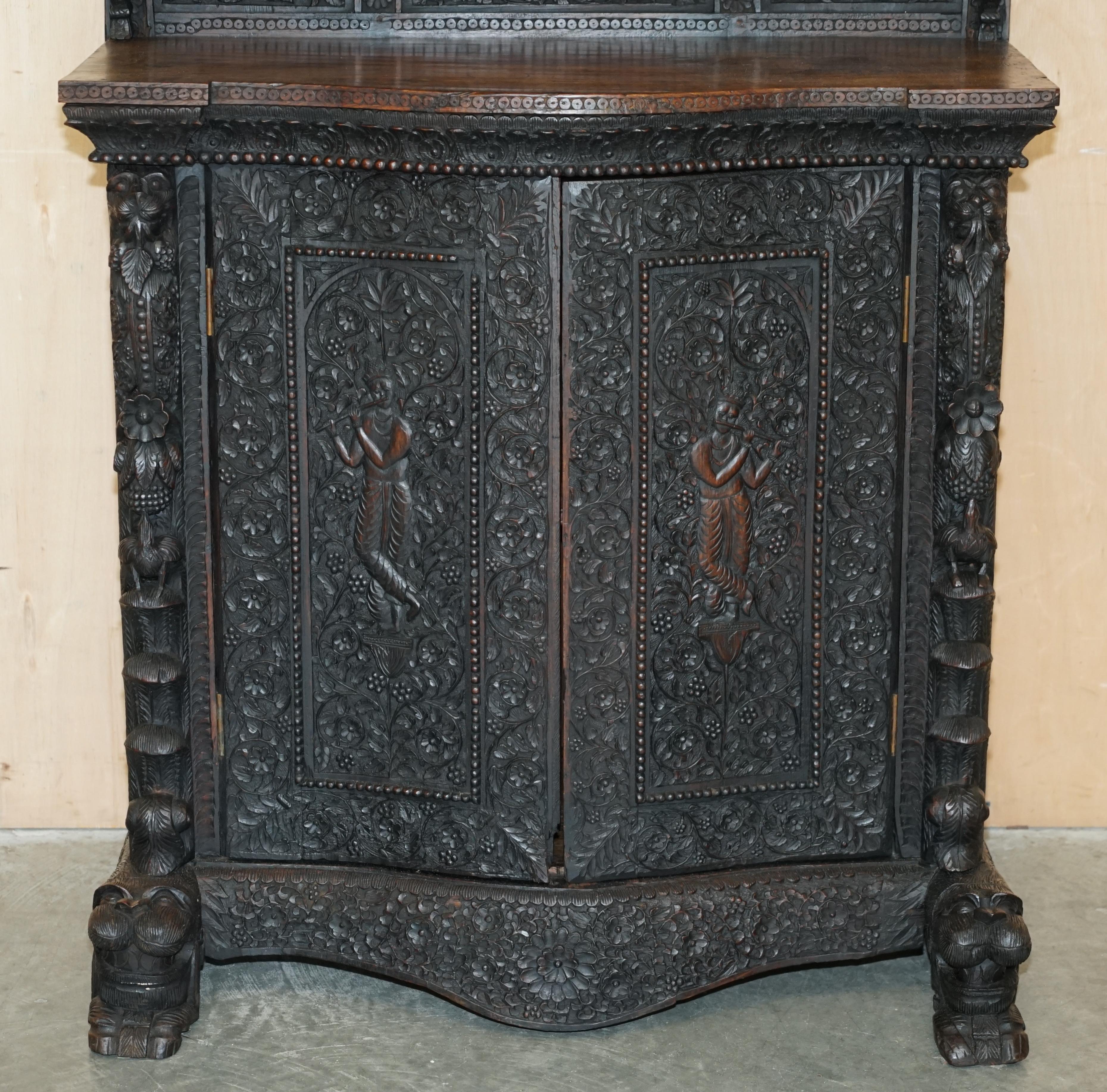 Antique circa 1860 Ornately Hand Carved Burmese Temple Dresser Sideboard Cabinet For Sale 4