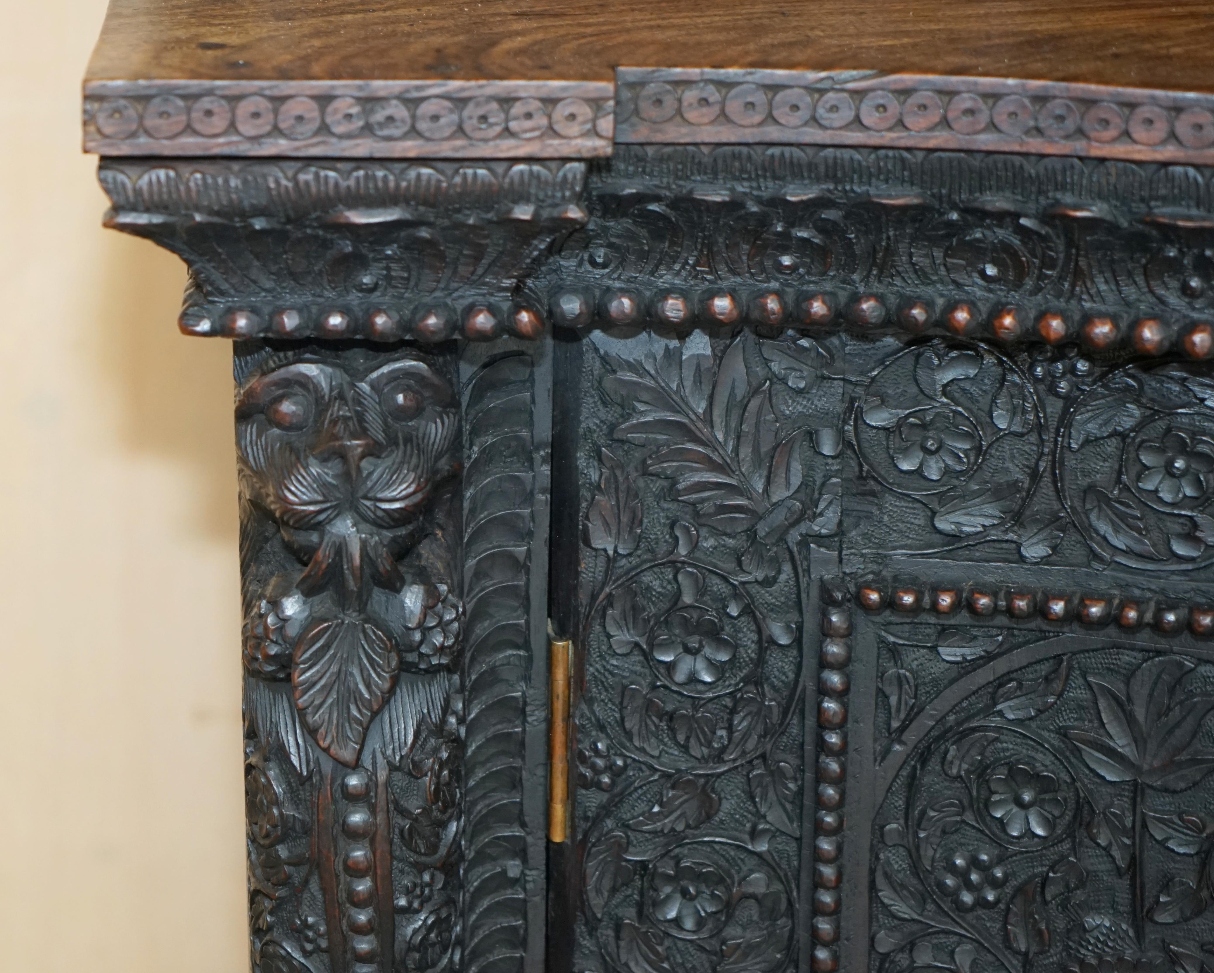 Antique circa 1860 Ornately Hand Carved Burmese Temple Dresser Sideboard Cabinet For Sale 5