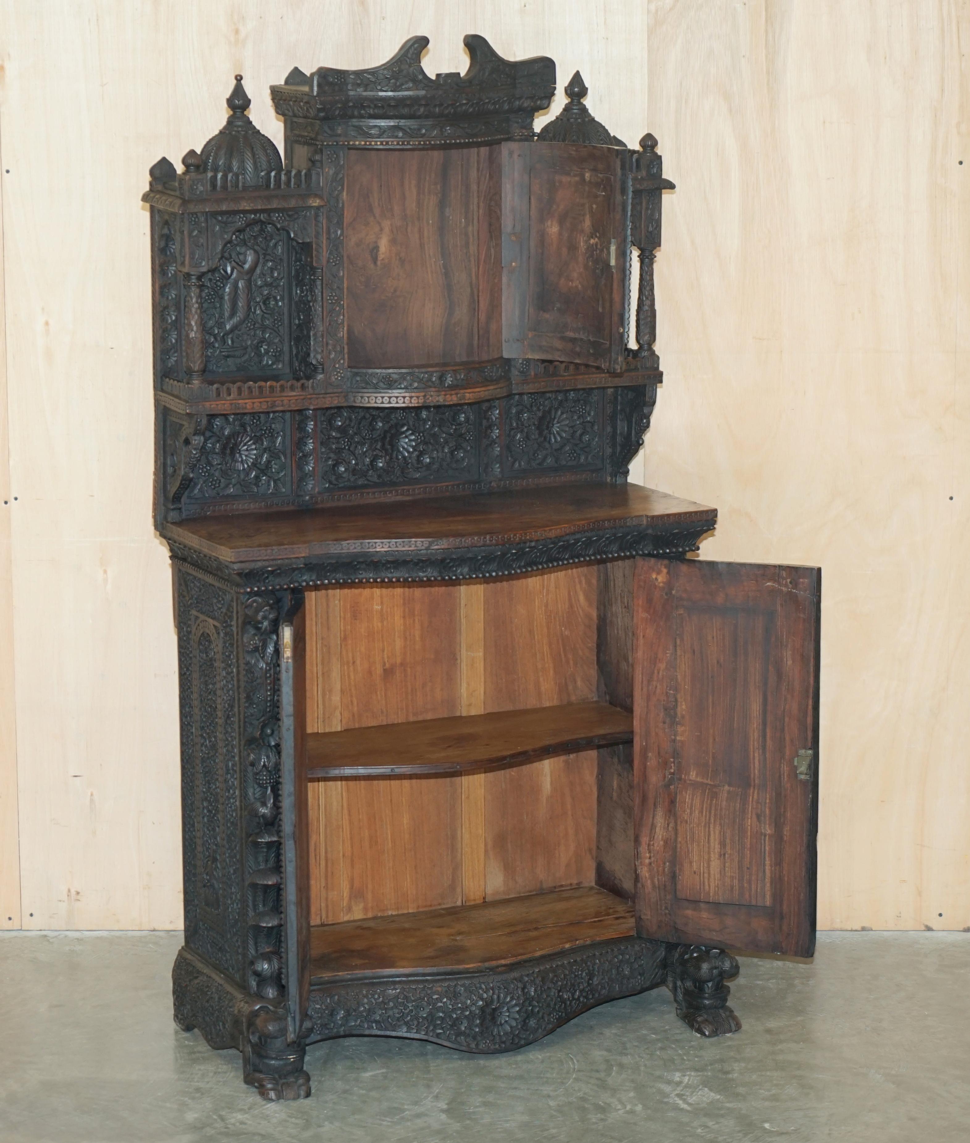 Antique circa 1860 Ornately Hand Carved Burmese Temple Dresser Sideboard Cabinet For Sale 9