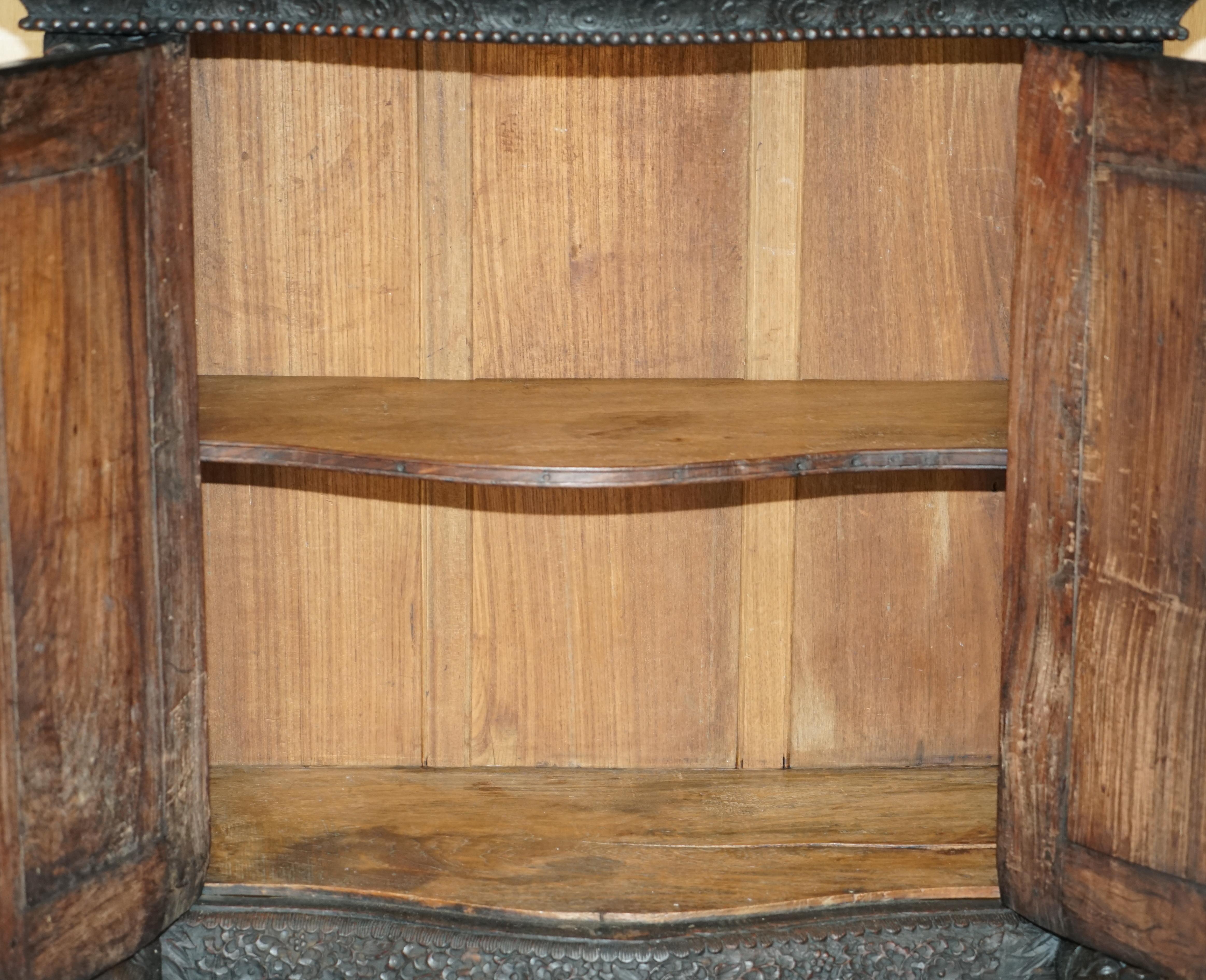 Antique circa 1860 Ornately Hand Carved Burmese Temple Dresser Sideboard Cabinet For Sale 11