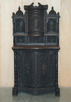 Antique circa 1860 Ornately Hand Carved Burmese Temple Dresser Sideboard Cabinet