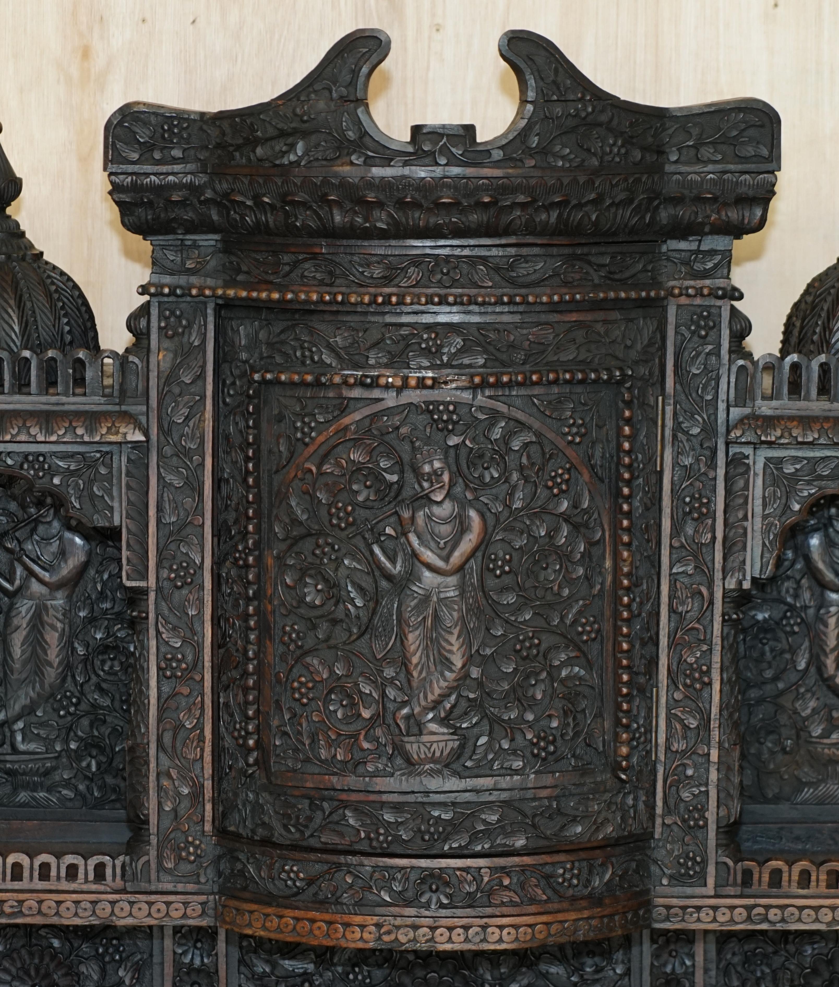 High Victorian Antique circa 1860 Ornately Hand Carved Burmese Temple Dresser Sideboard Cabinet For Sale