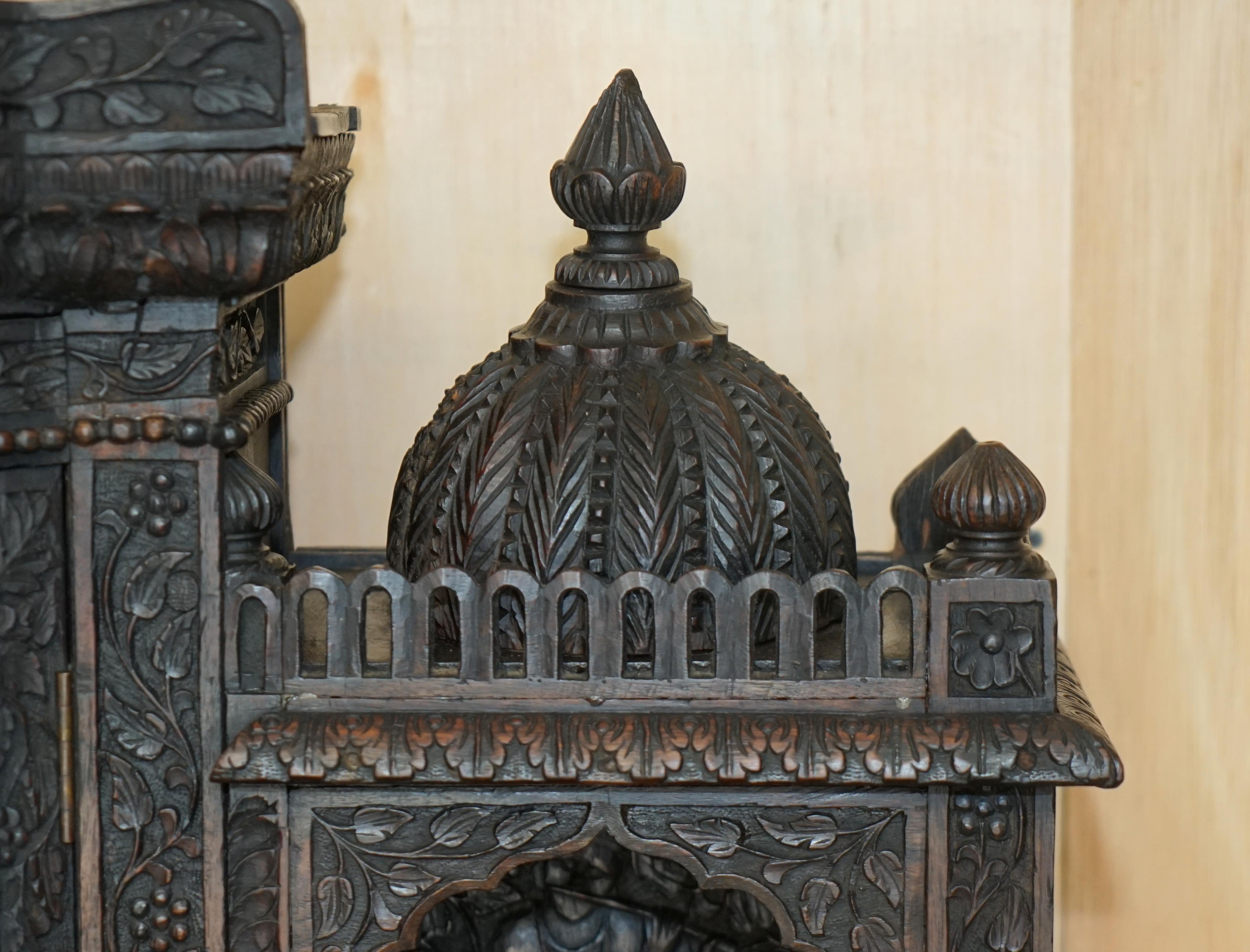 Antique circa 1860 Ornately Hand Carved Burmese Temple Dresser Sideboard Cabinet For Sale 1