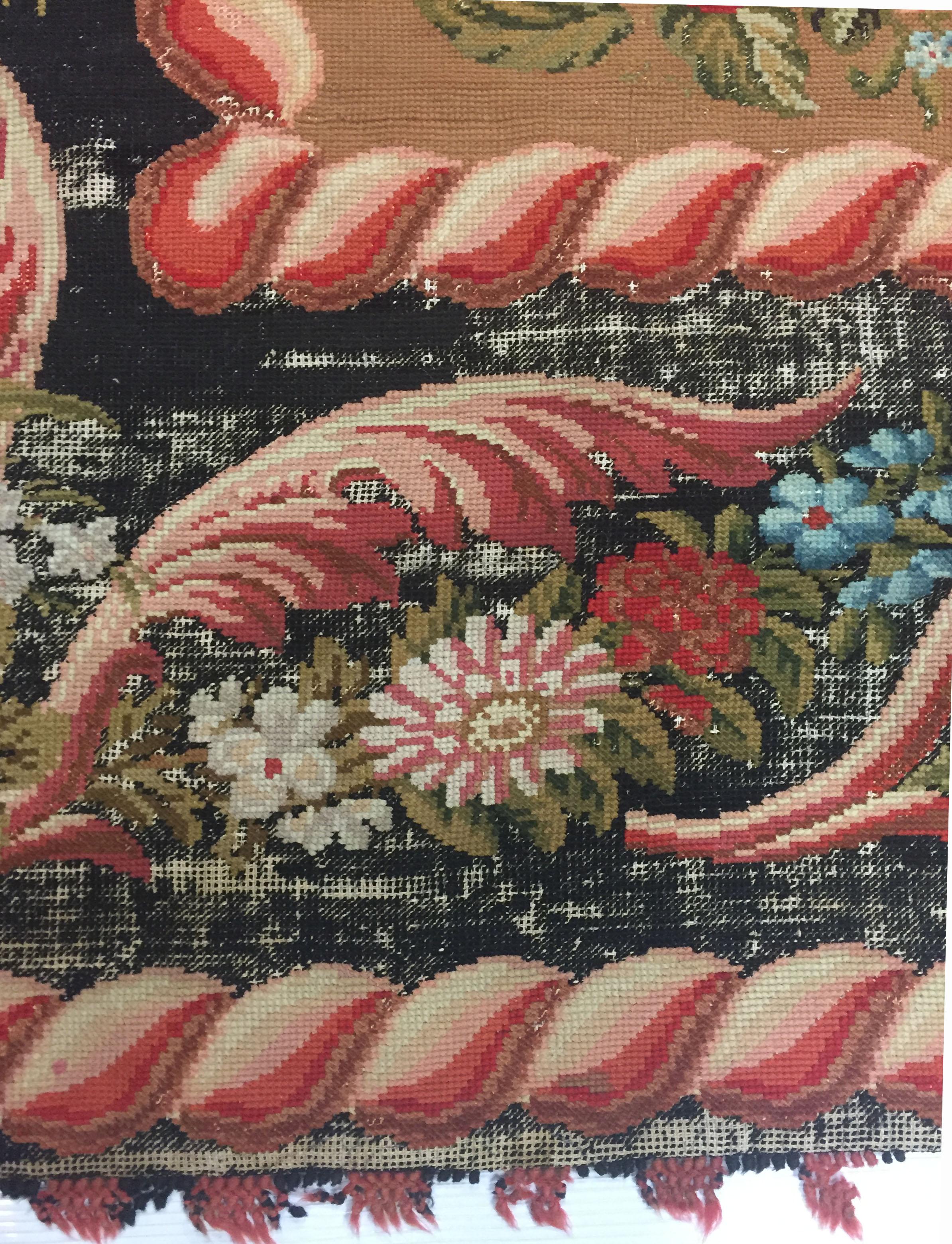 Anglais Antique  circa 1860 Pink English Needlepoint Gallery Size Rug, 11'6 x 20'. en vente