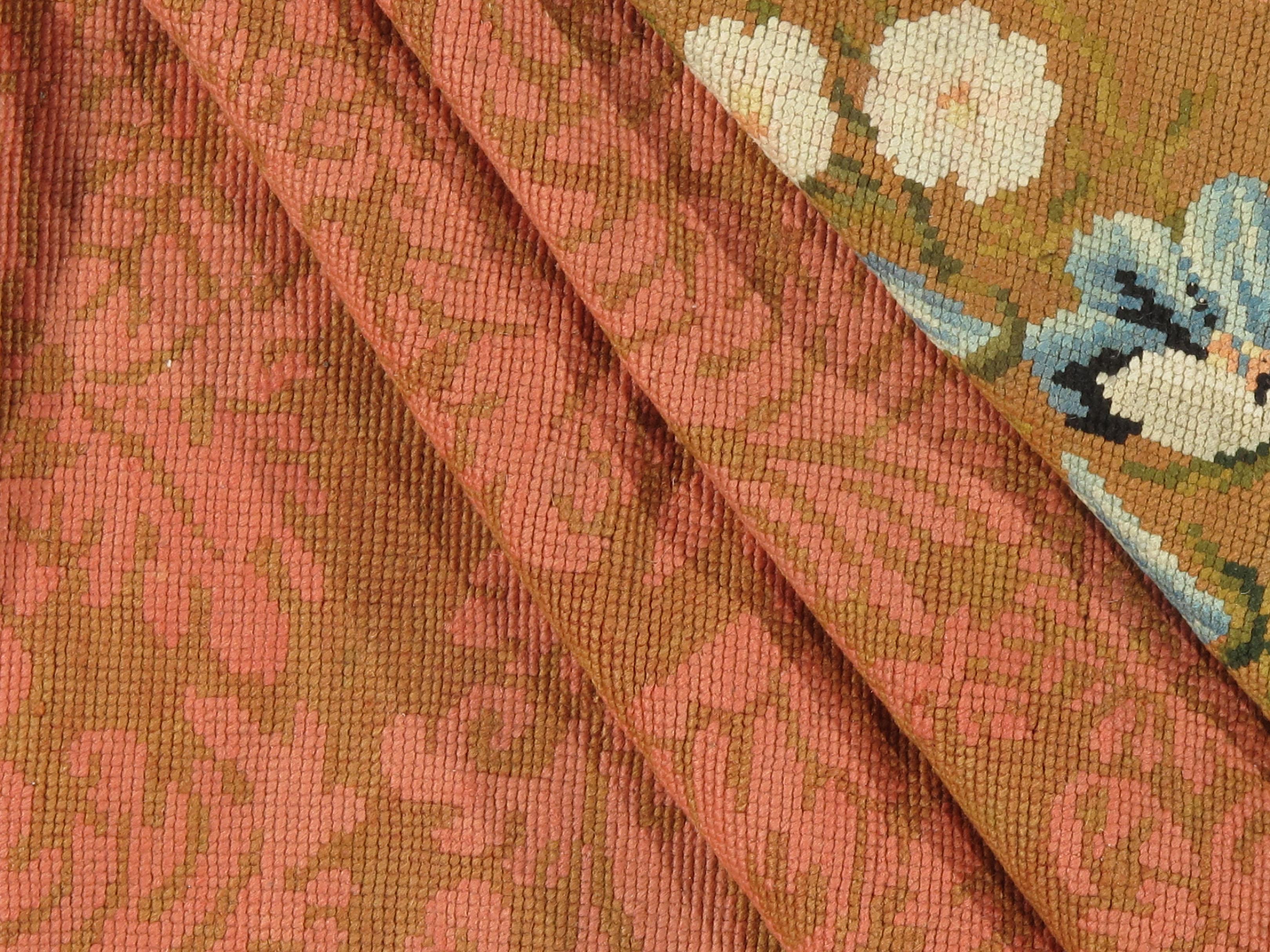 Tissé à la main Antique  circa 1860 Pink English Needlepoint Gallery Size Rug, 11'6 x 20'. en vente