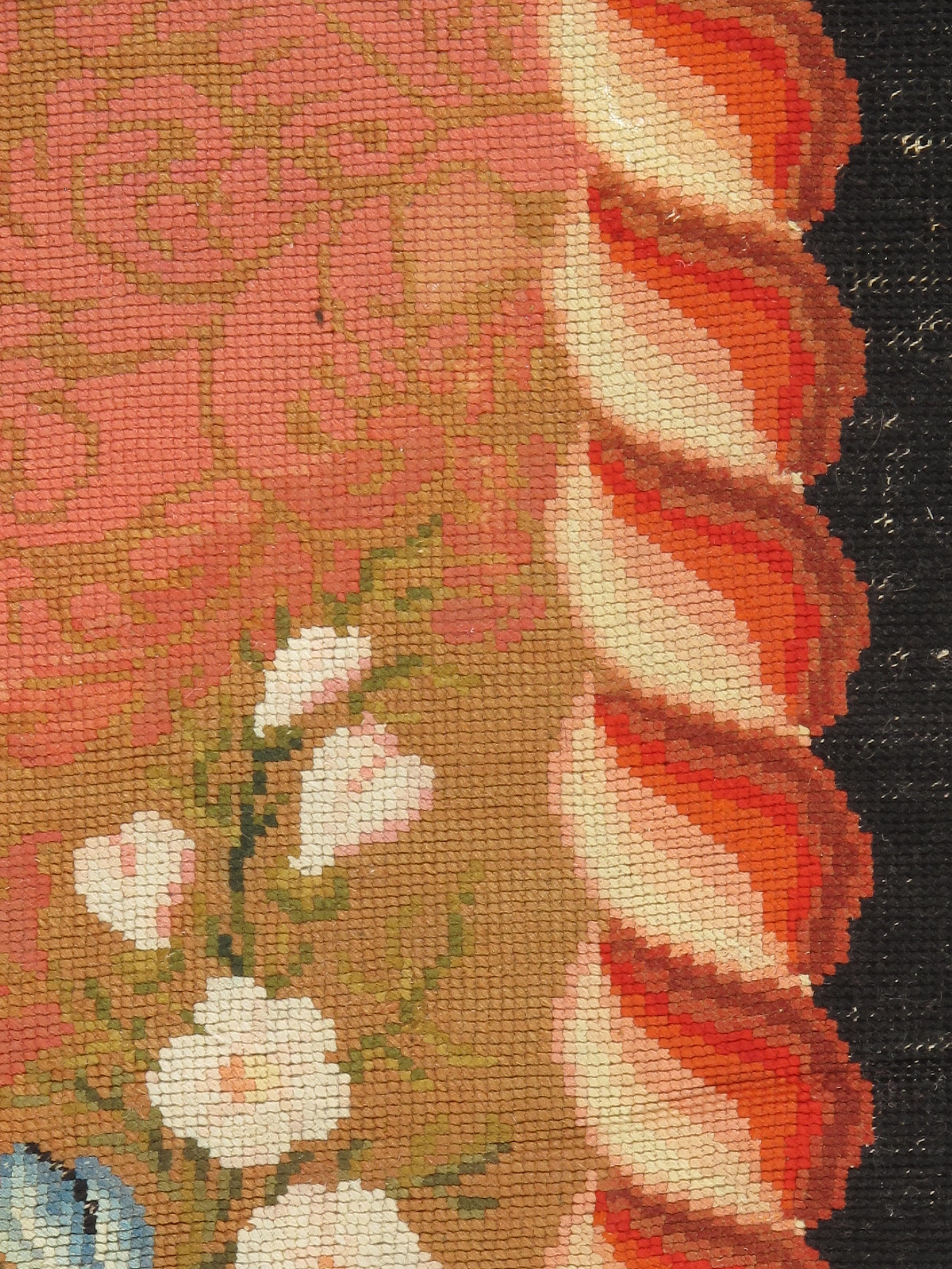 Antique  circa 1860 Pink English Needlepoint Gallery Size Rug, 11'6 x 20'. en vente 1